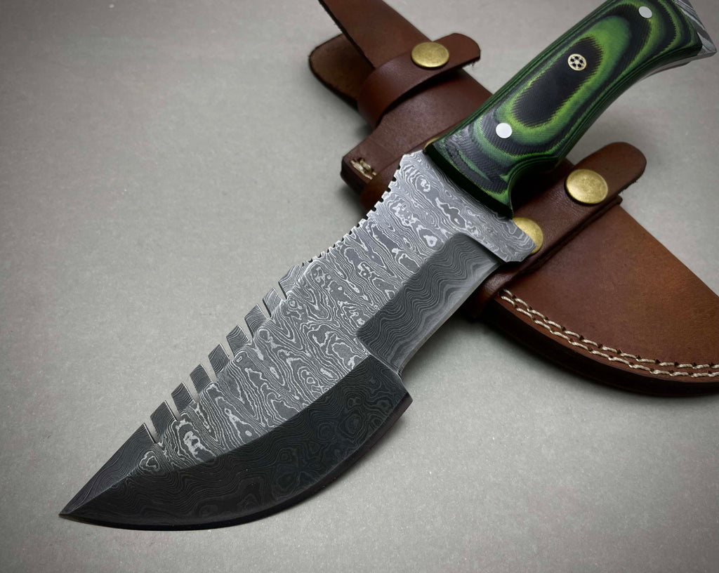 Handmade Damascus Green Tracker with Leather Sheath | Camping Tracker | Gift For him | Hunting Gear | Tom Brown knife | Full Tang | Antique Knife