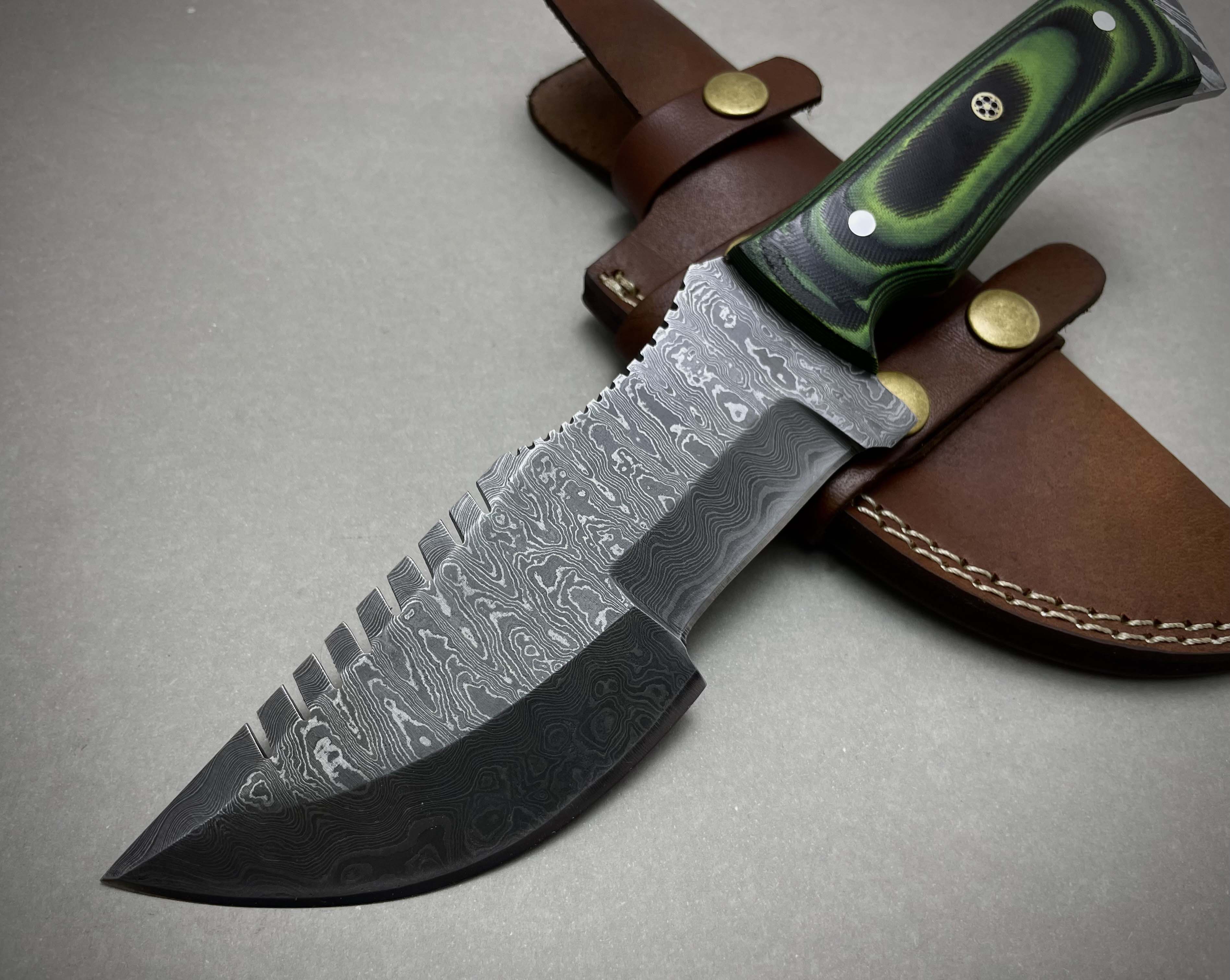 Handmade Damascus Green Tracker with Leather Sheath | Camping Tracker | Gift For him | Hunting Gear | Tom Brown knife | Full Tang | Antique Knife