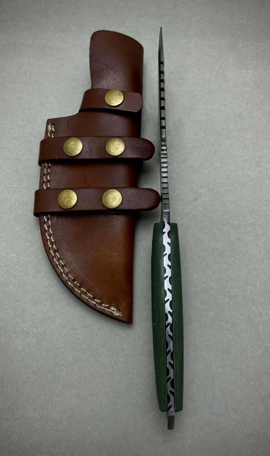 Handmade Damascus Green Tracker with Leather Sheath | Camping Tracker | Gift For him | Hunting Gear | Tom Brown knife | Full Tang | Antique Knife
