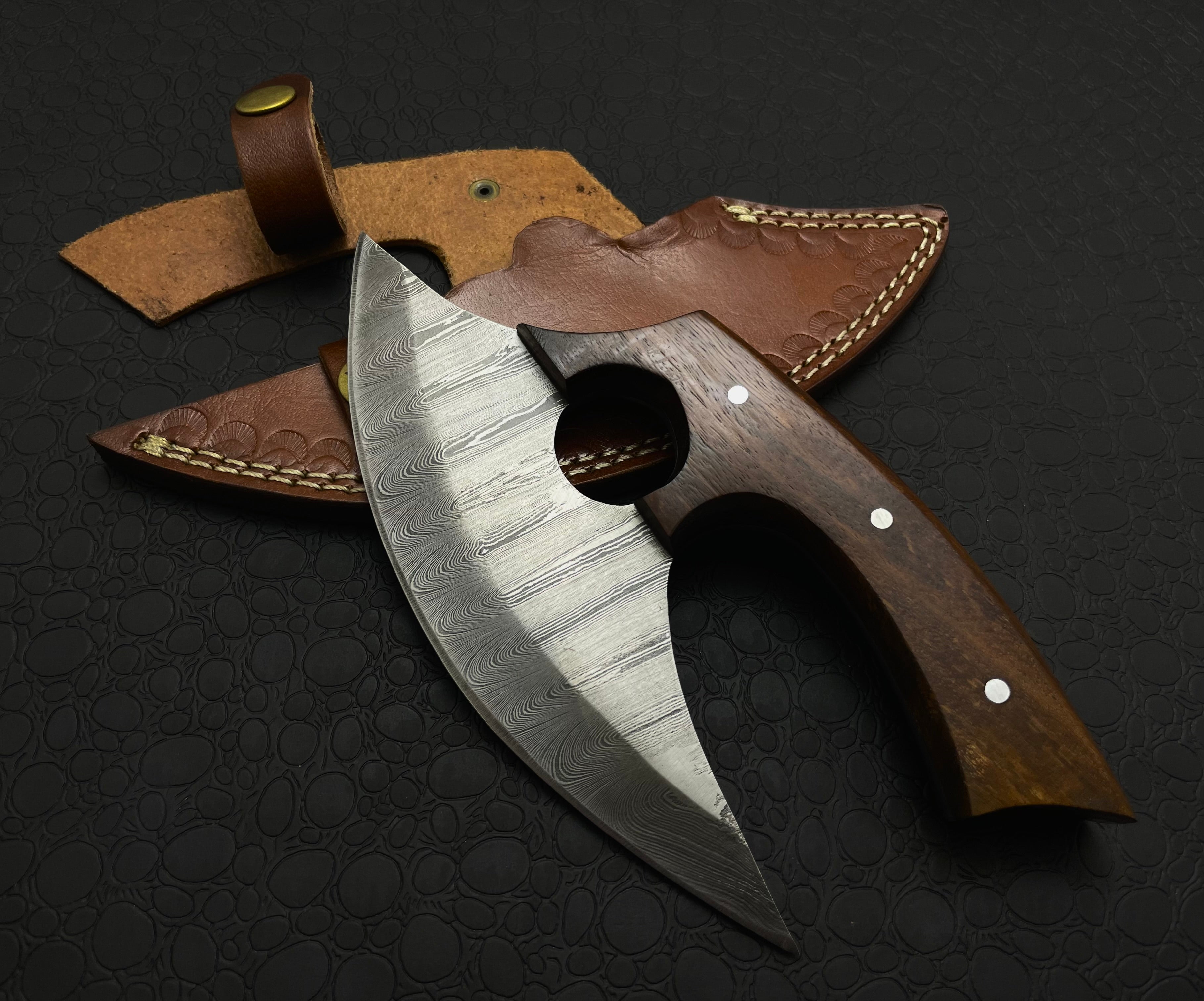 Handmade Damascus steel Kitchen Ulu Knife and Pizza Cutter