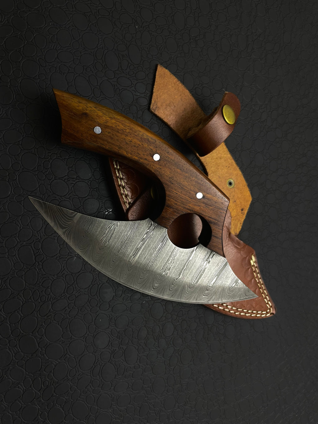 Handmade Damascus steel Kitchen Ulu Knife and Pizza Cutter