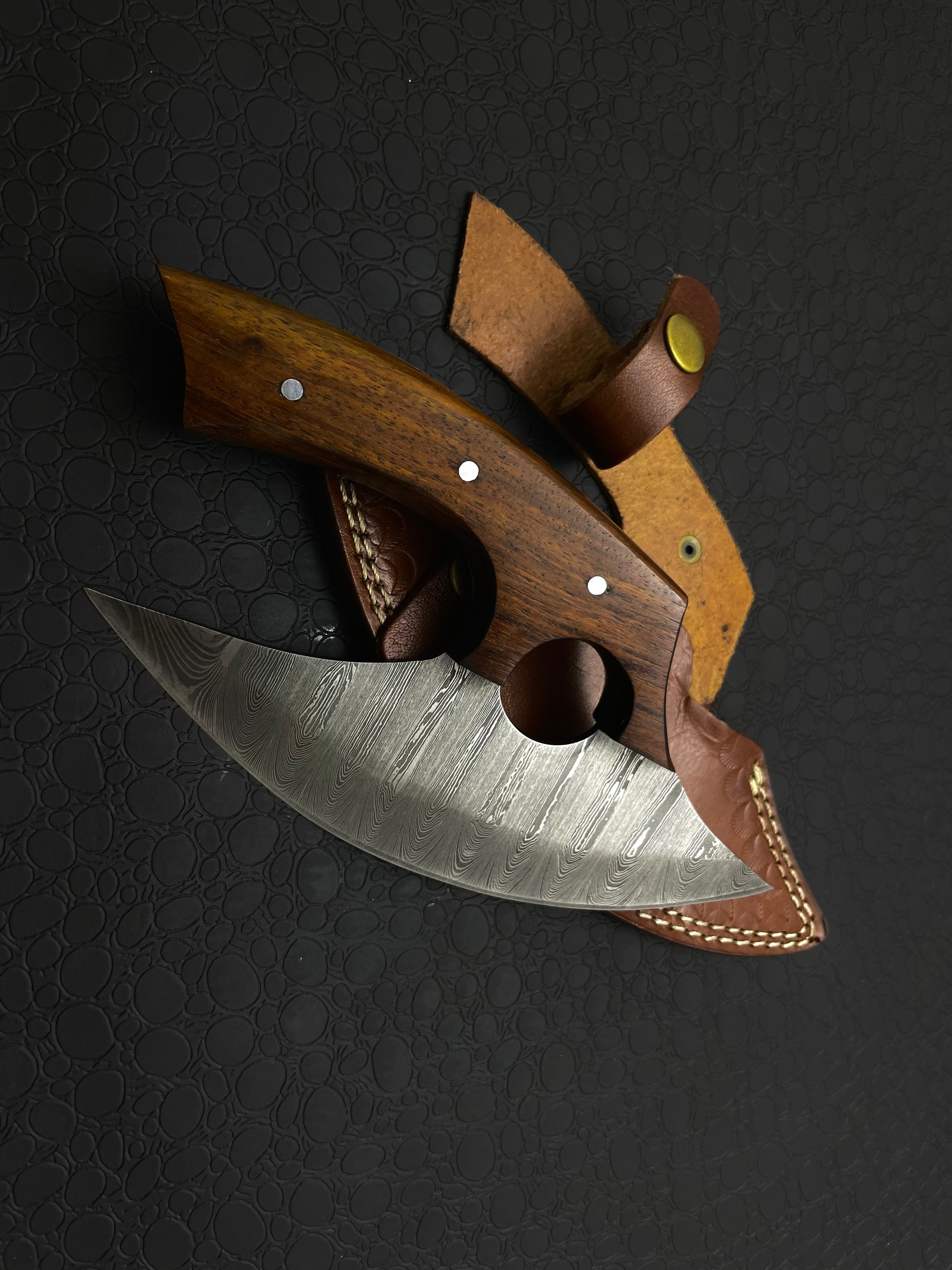 Handmade Damascus steel Kitchen Ulu Knife and Pizza Cutter