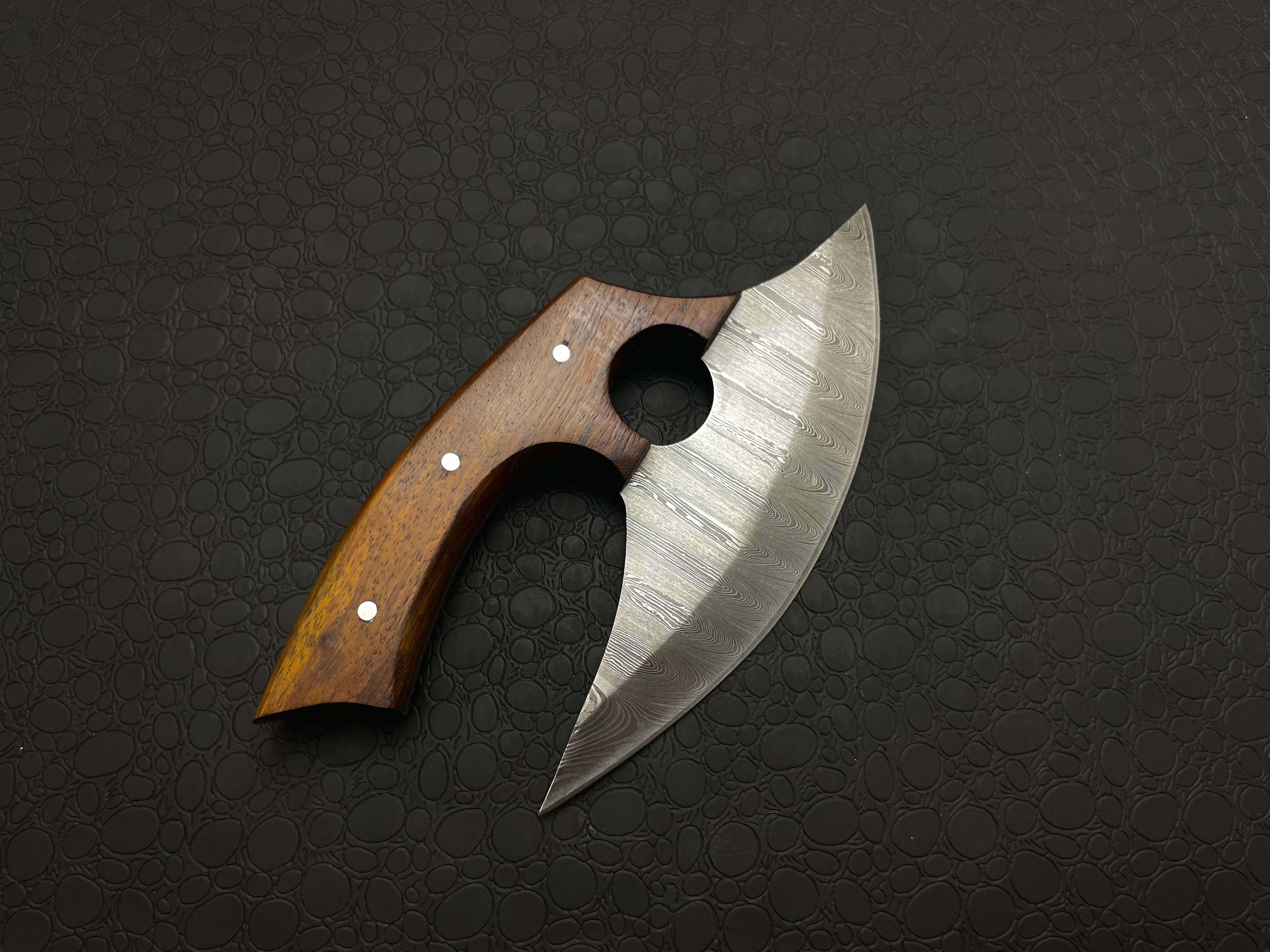 Handmade Damascus steel Kitchen Ulu Knife and Pizza Cutter