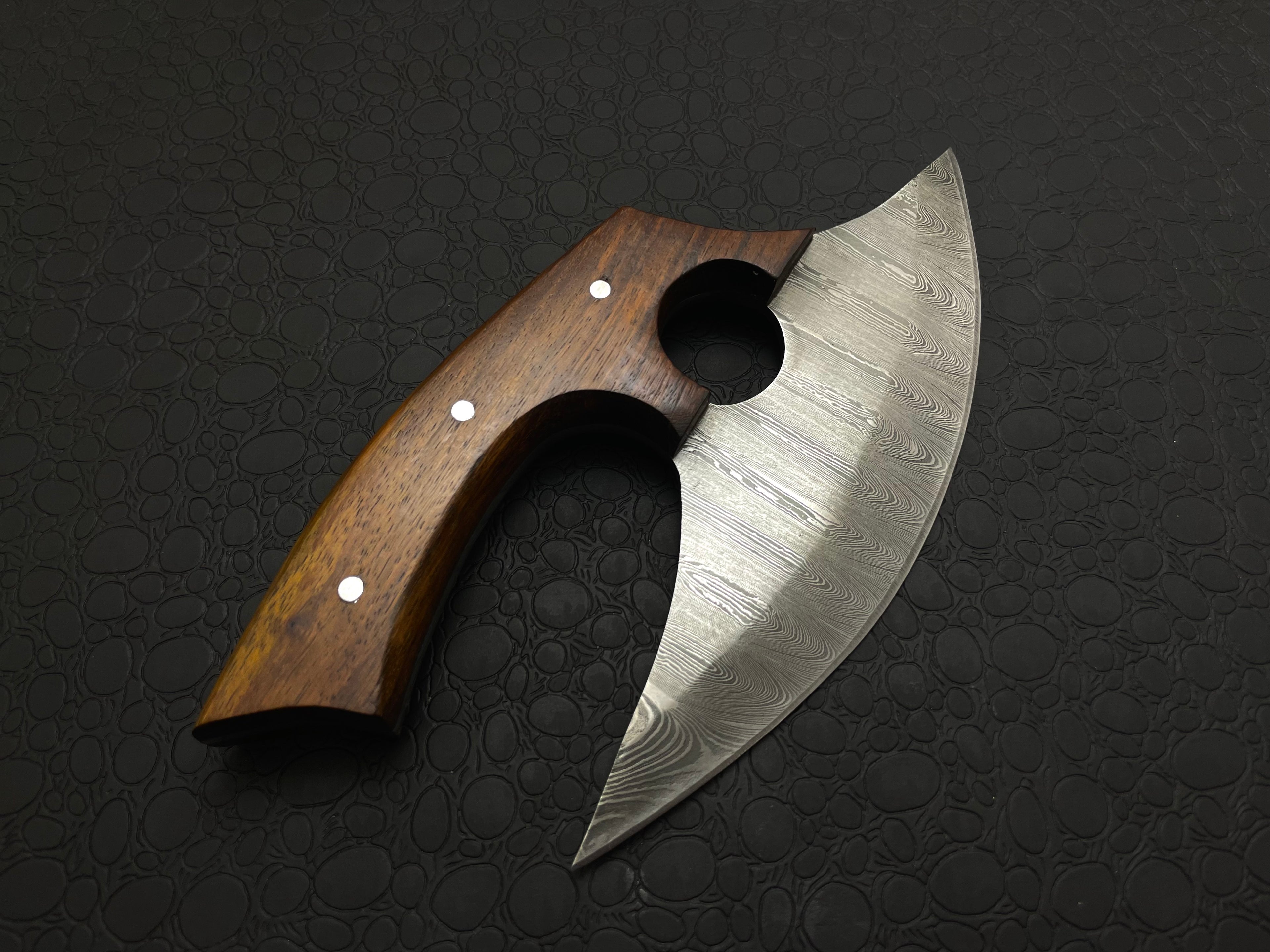 Handmade Damascus steel Kitchen Ulu Knife and Pizza Cutter
