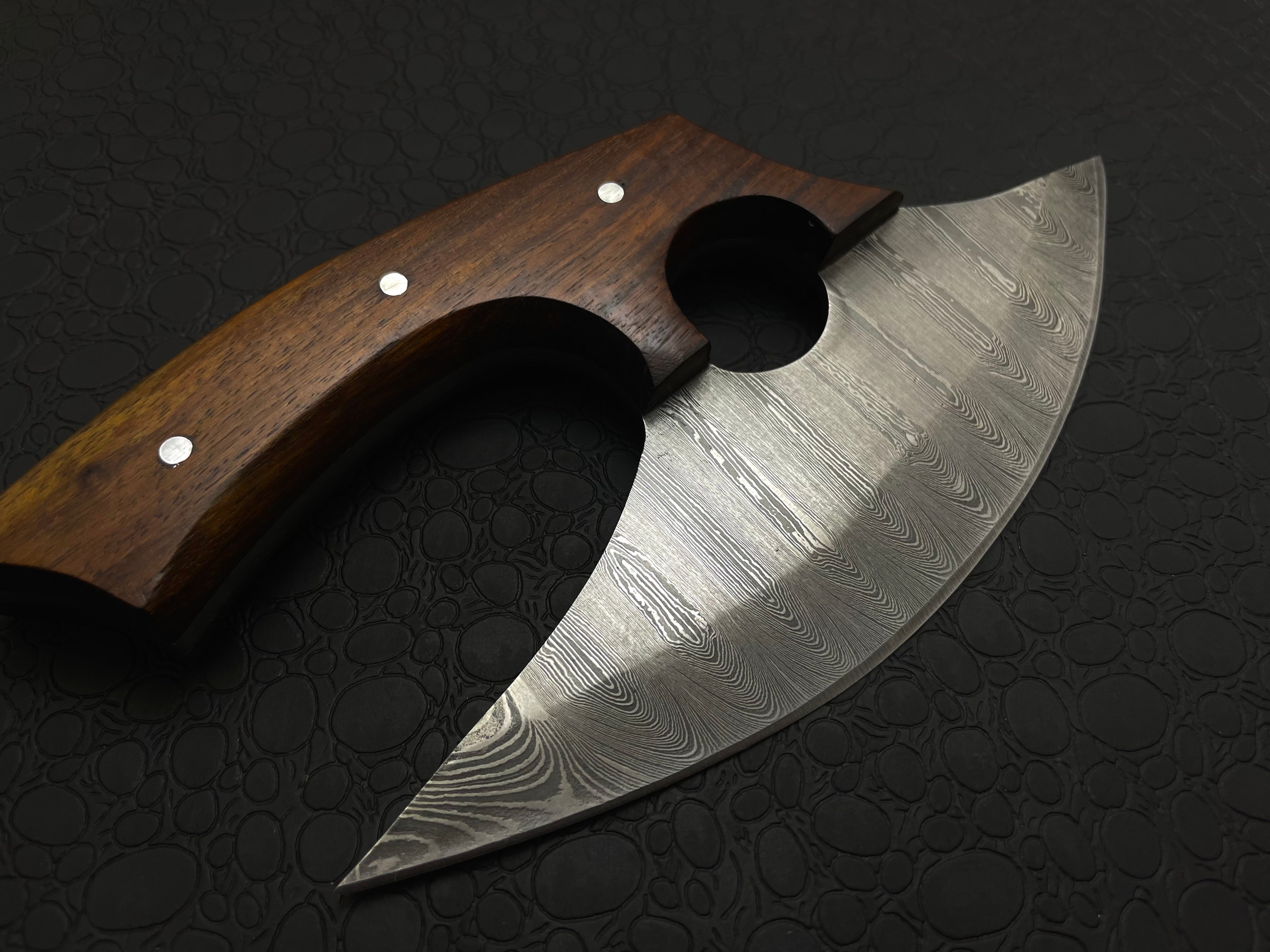 Handmade Damascus steel Kitchen Ulu Knife and Pizza Cutter