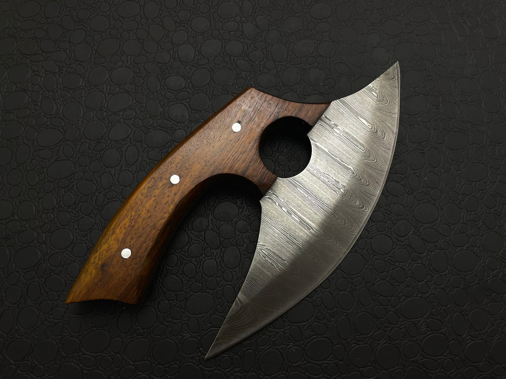 Handmade Damascus steel Kitchen Ulu Knife and Pizza Cutter