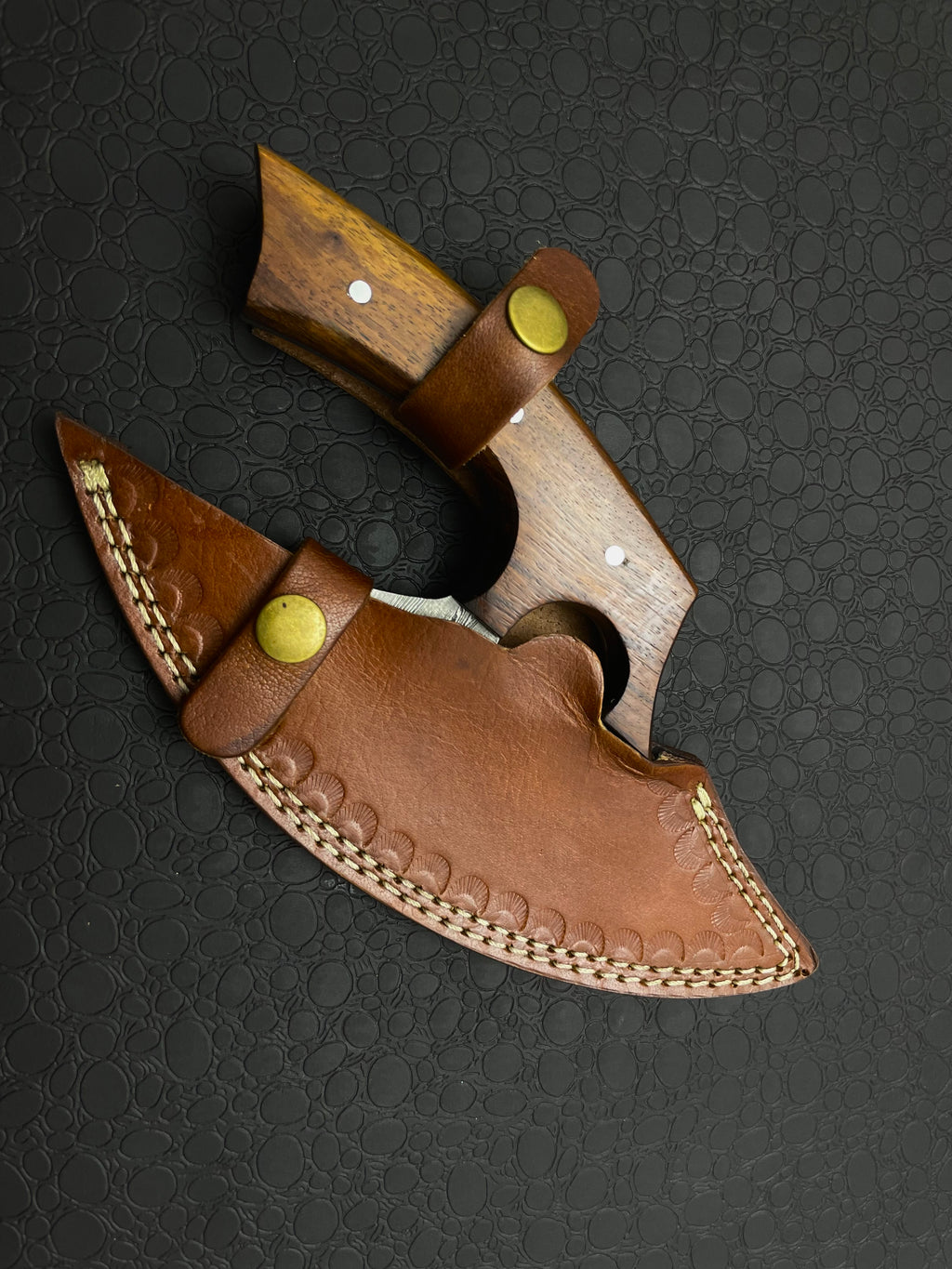 Handmade Damascus steel Kitchen Ulu Knife and Pizza Cutter