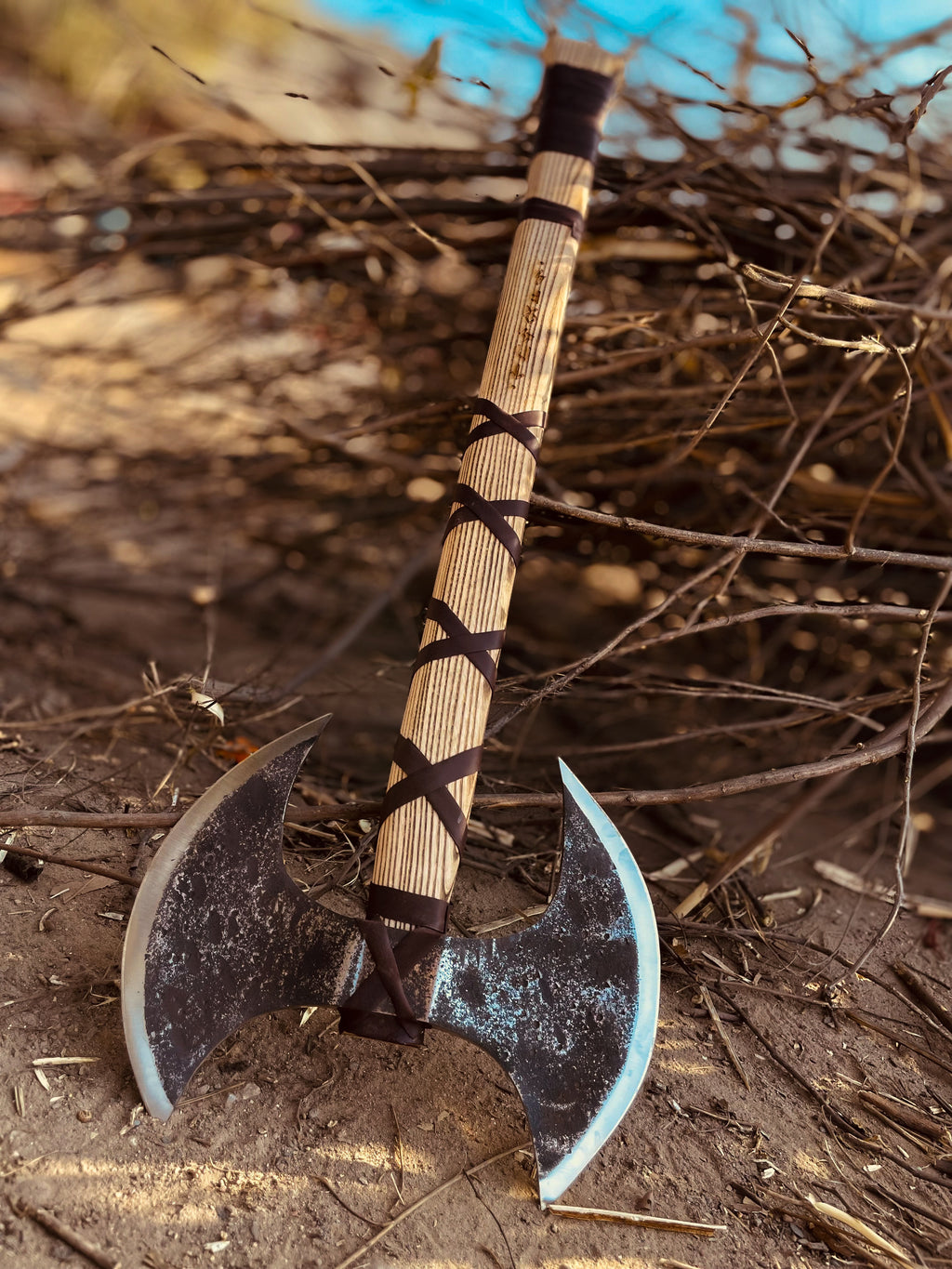 Handmade Double Headed Carbon Steel Axe with Ash Wood Shaft