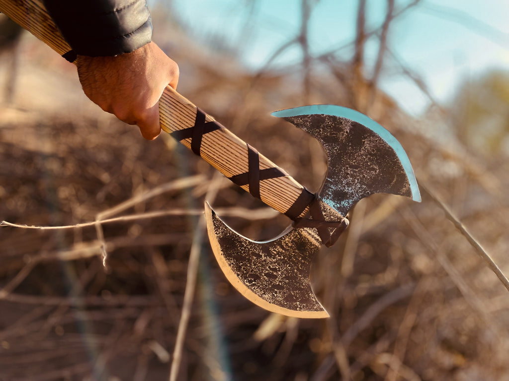 Handmade Double Headed Carbon Steel Axe with Ash Wood Shaft