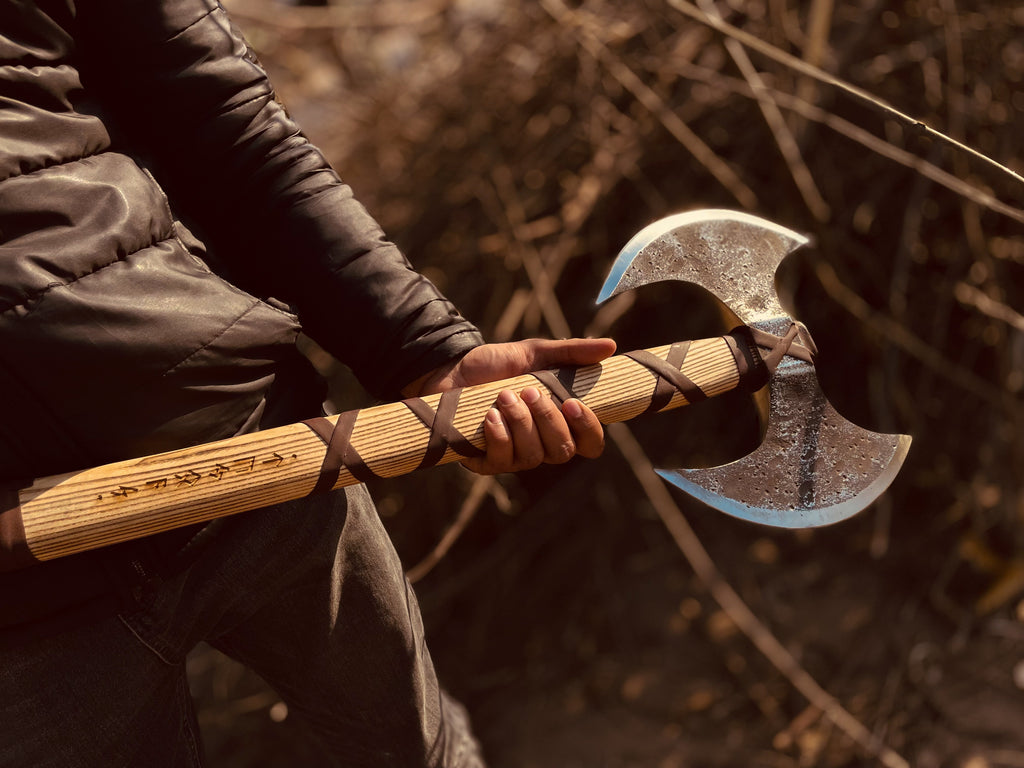 Handmade Double Headed Carbon Steel Axe with Ash Wood Shaft