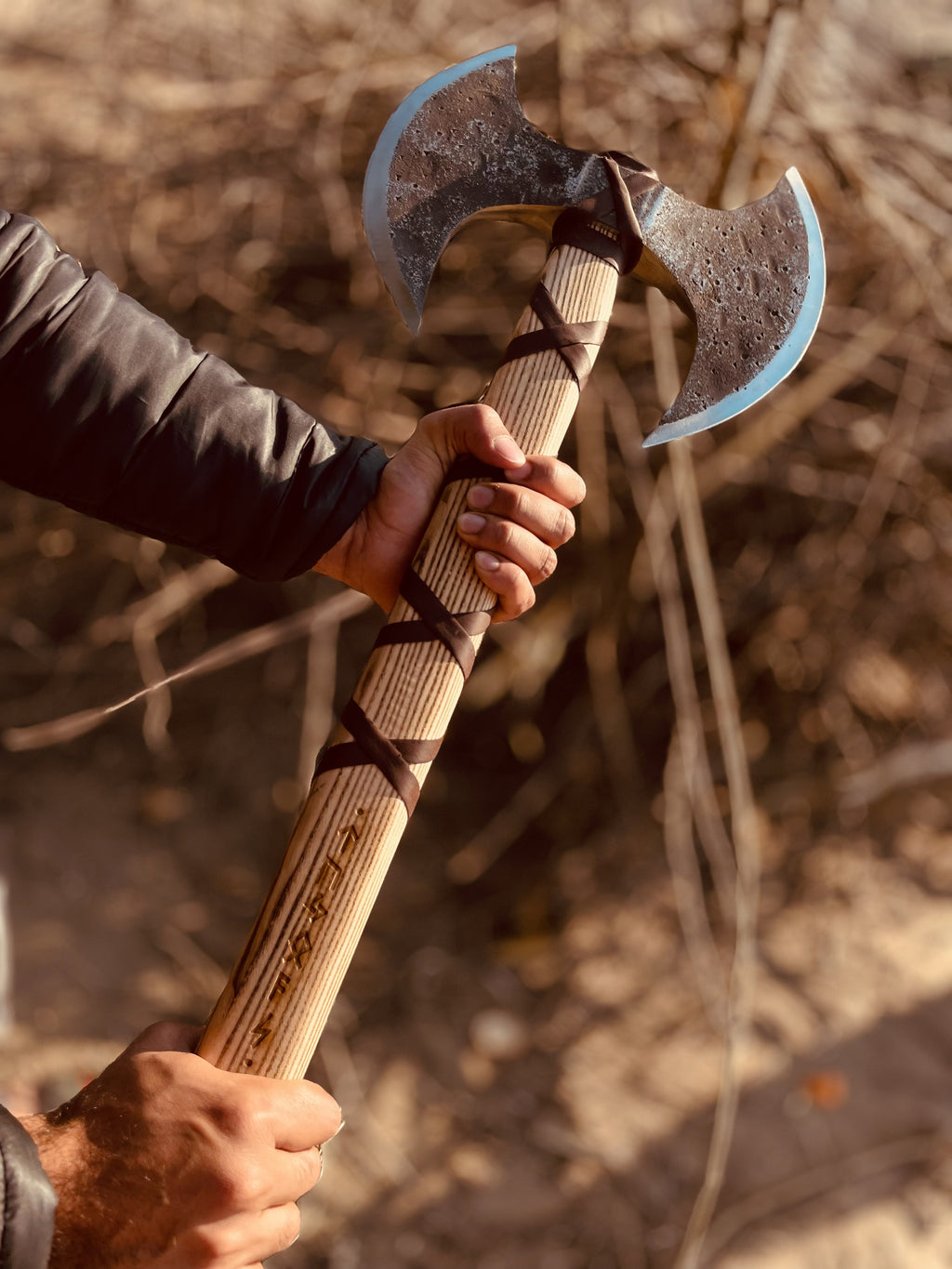 Handmade Double Headed Carbon Steel Axe with Ash Wood Shaft