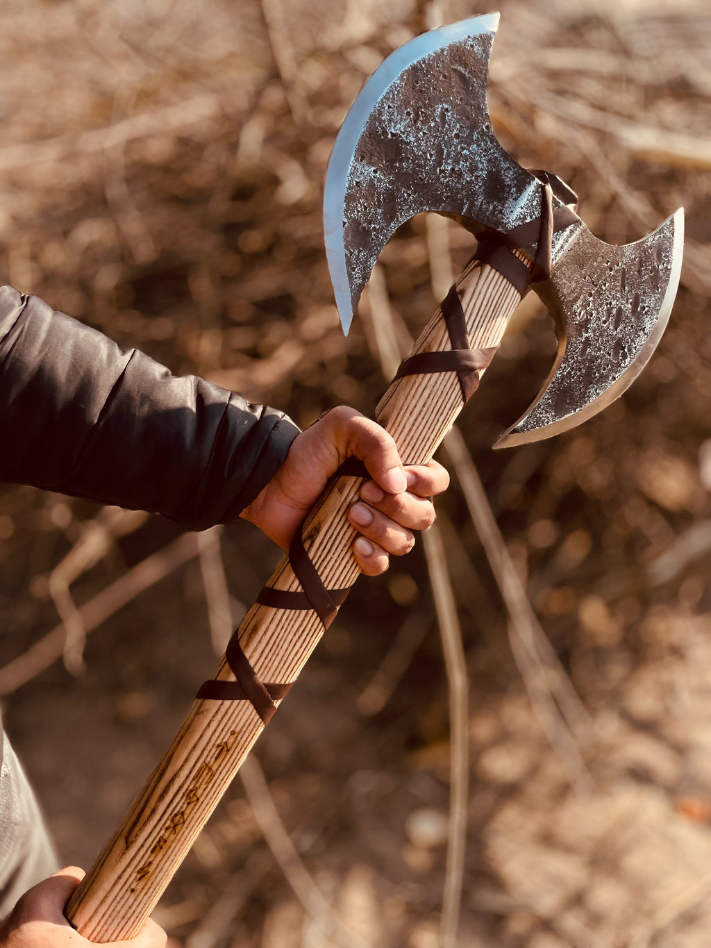 Handmade Double Headed Carbon Steel Axe with Ash Wood Shaft