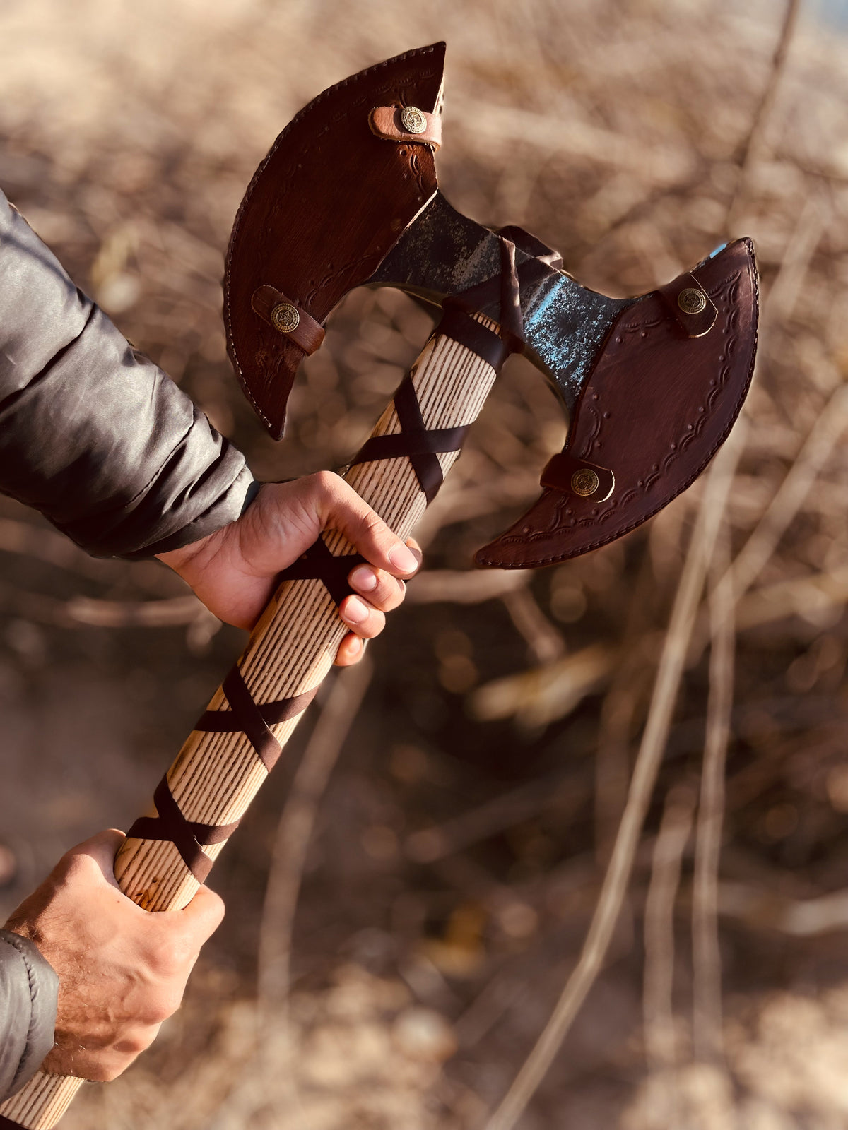 Handmade Double Headed Carbon Steel Axe with Ash Wood Shaft