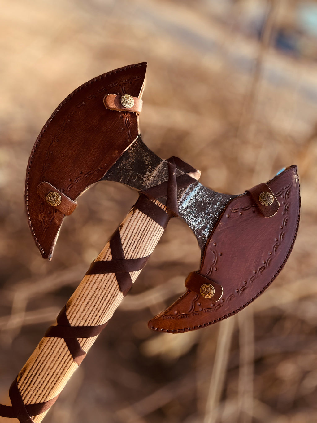 Handmade Double Headed Carbon Steel Axe with Ash Wood Shaft