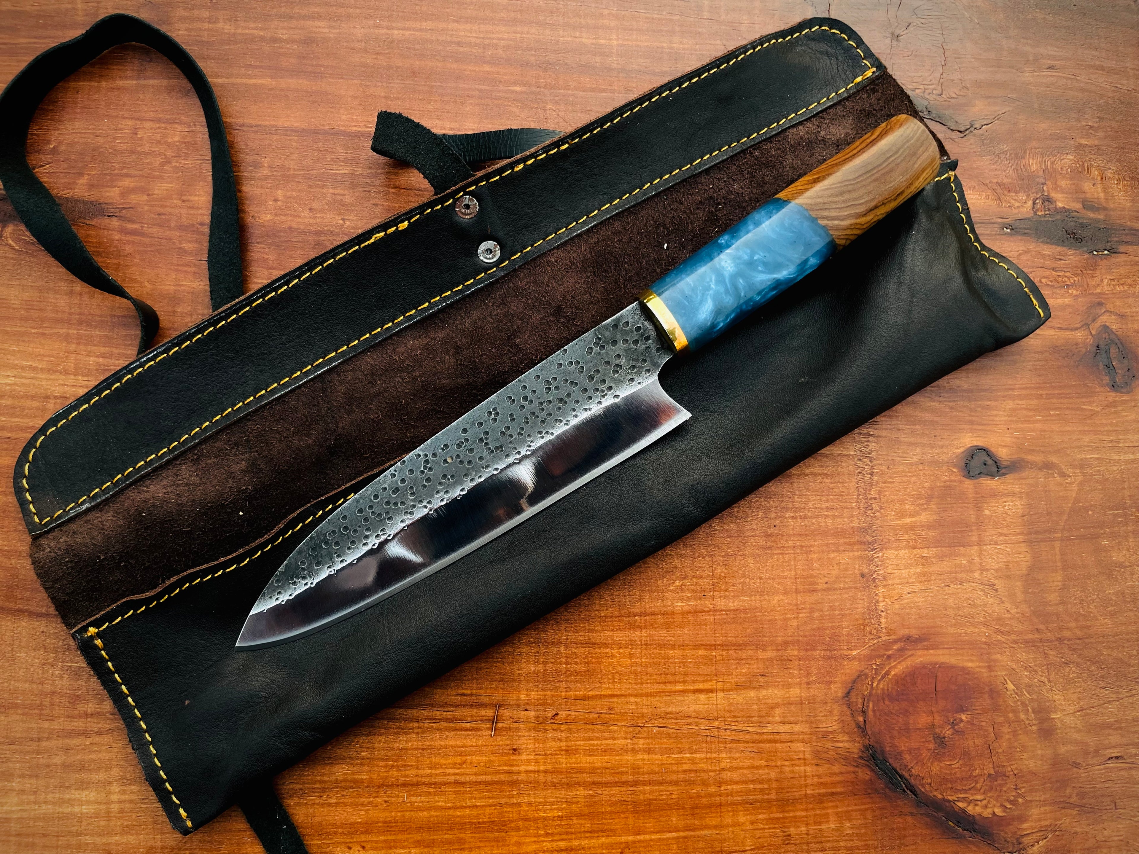 Premium Handmade Carbon Steel Chef Knife with Blue Resin Handle