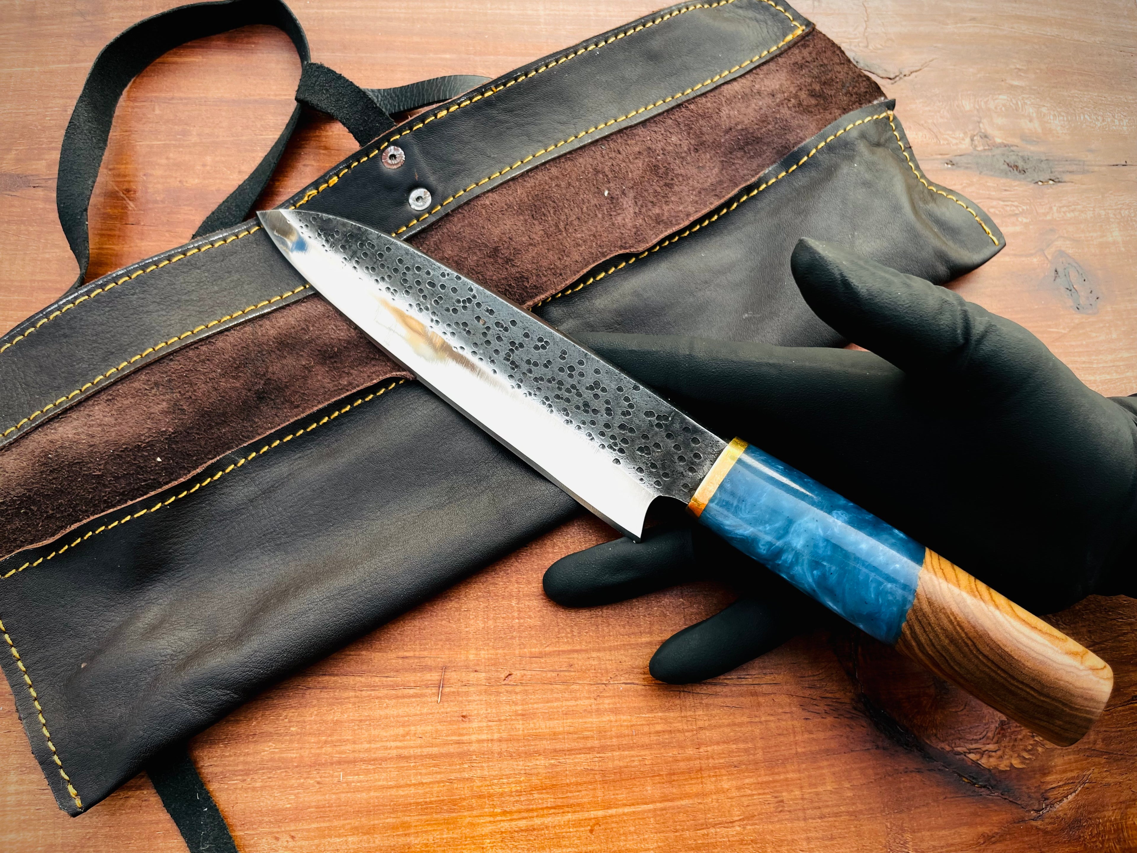 Premium Handmade Carbon Steel Chef Knife with Blue Resin Handle