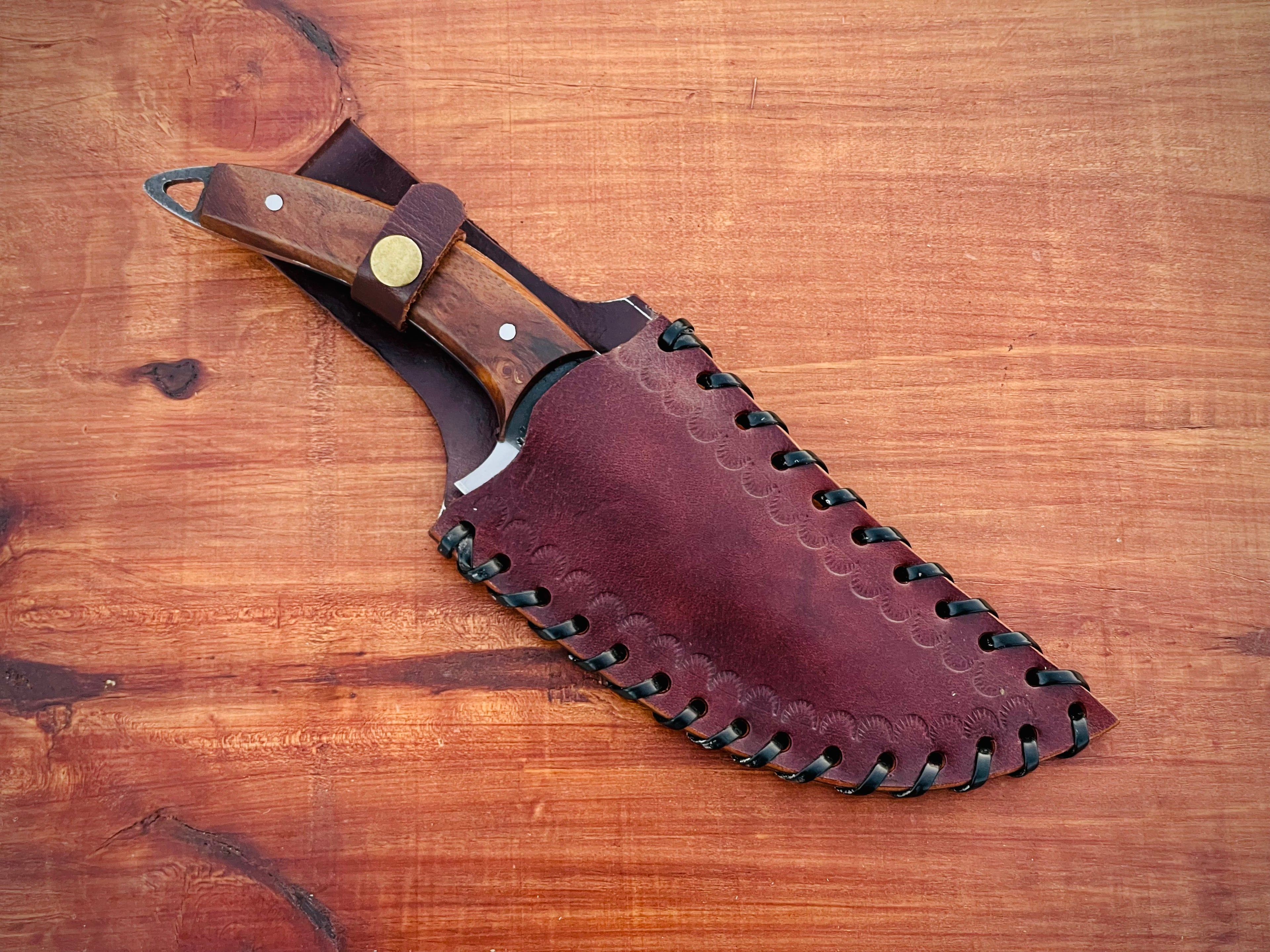 Handmade Custom Chef-Hole Knife with Leather Sheath
