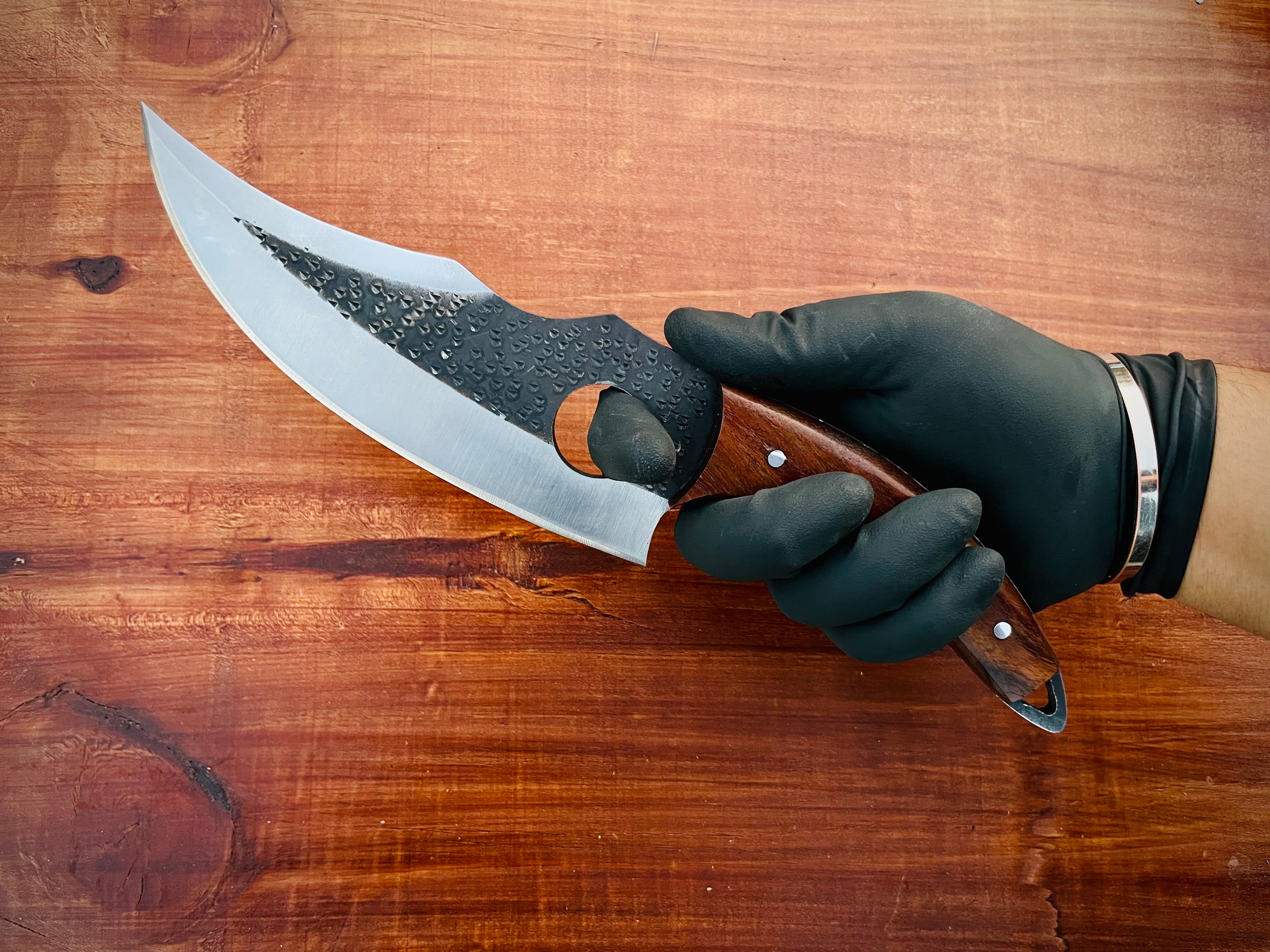 Handmade Custom Chef-Hole Knife with Leather Sheath
