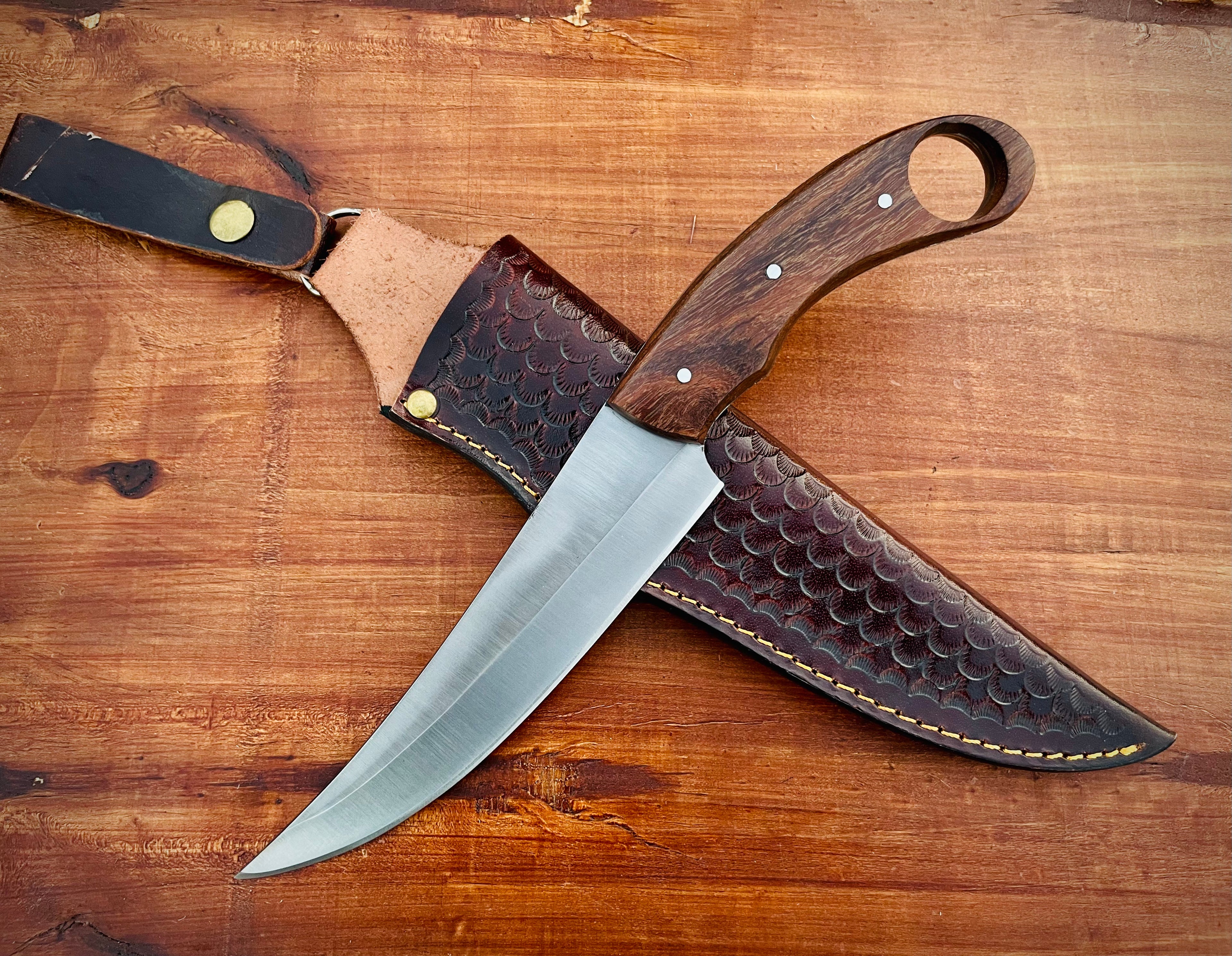 Custom Handmade Chef Fillet Knife with Leather Sheath