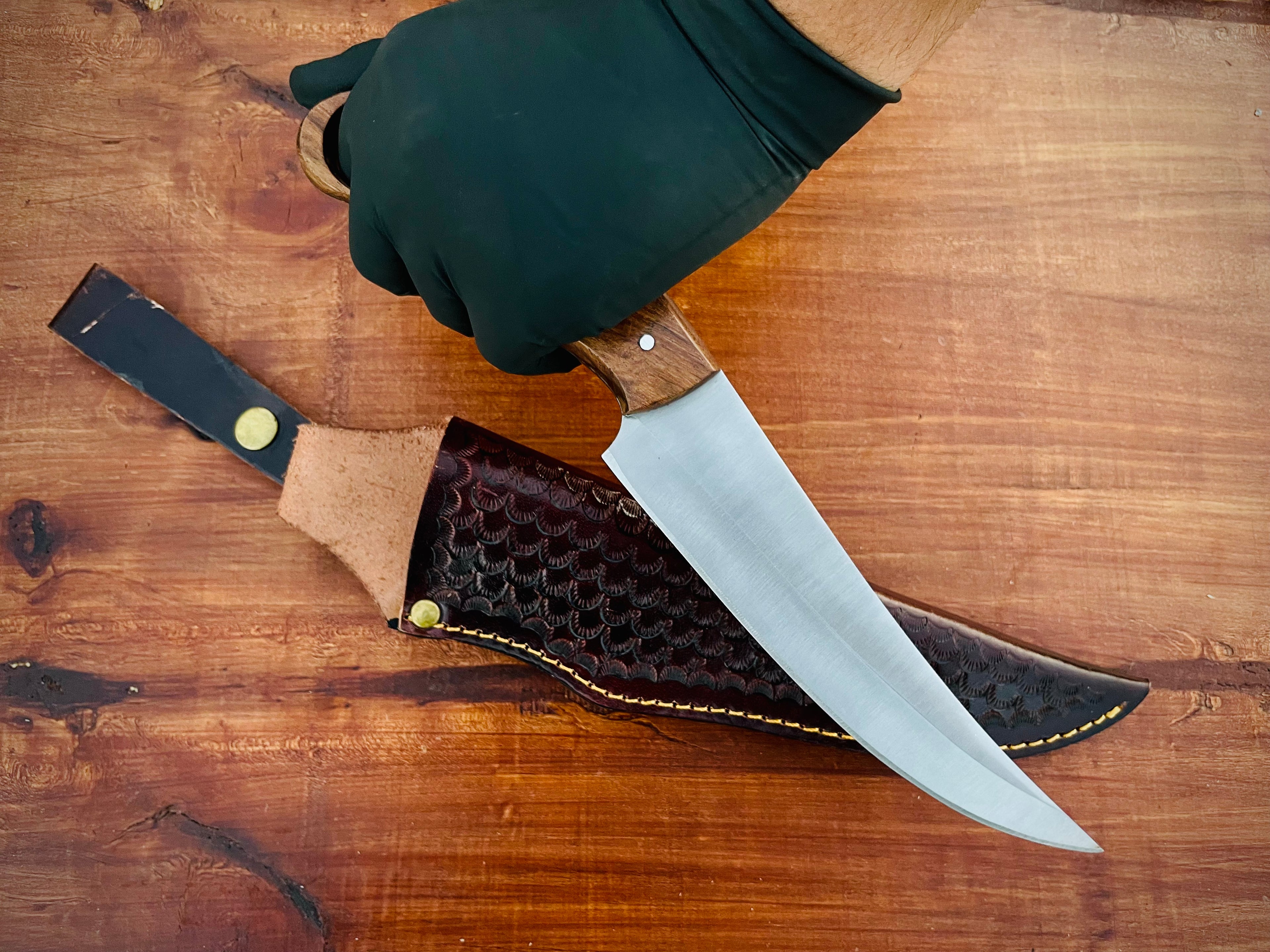 Custom Handmade Chef Fillet Knife with Leather Sheath