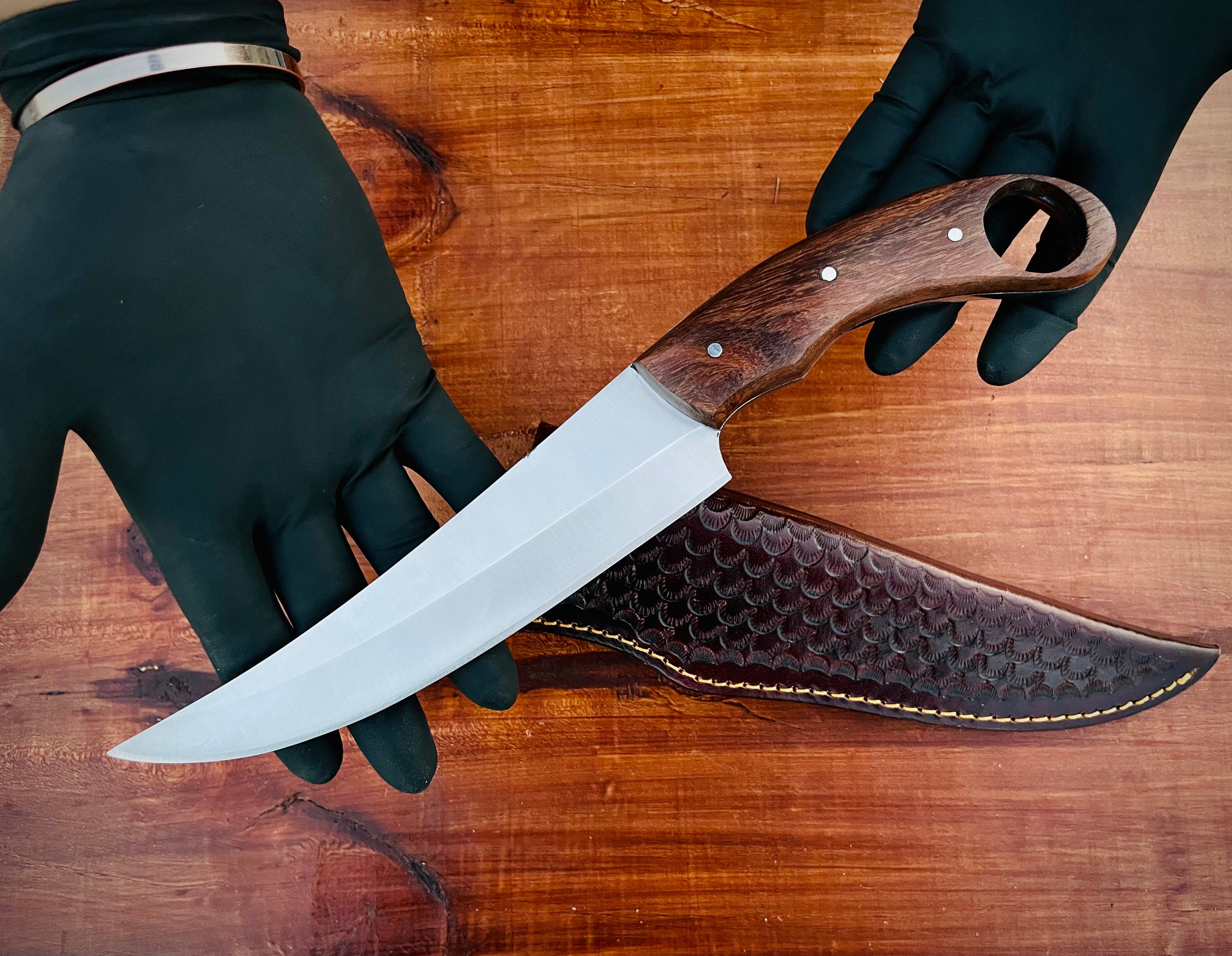 Custom Handmade Chef Fillet Knife with Leather Sheath