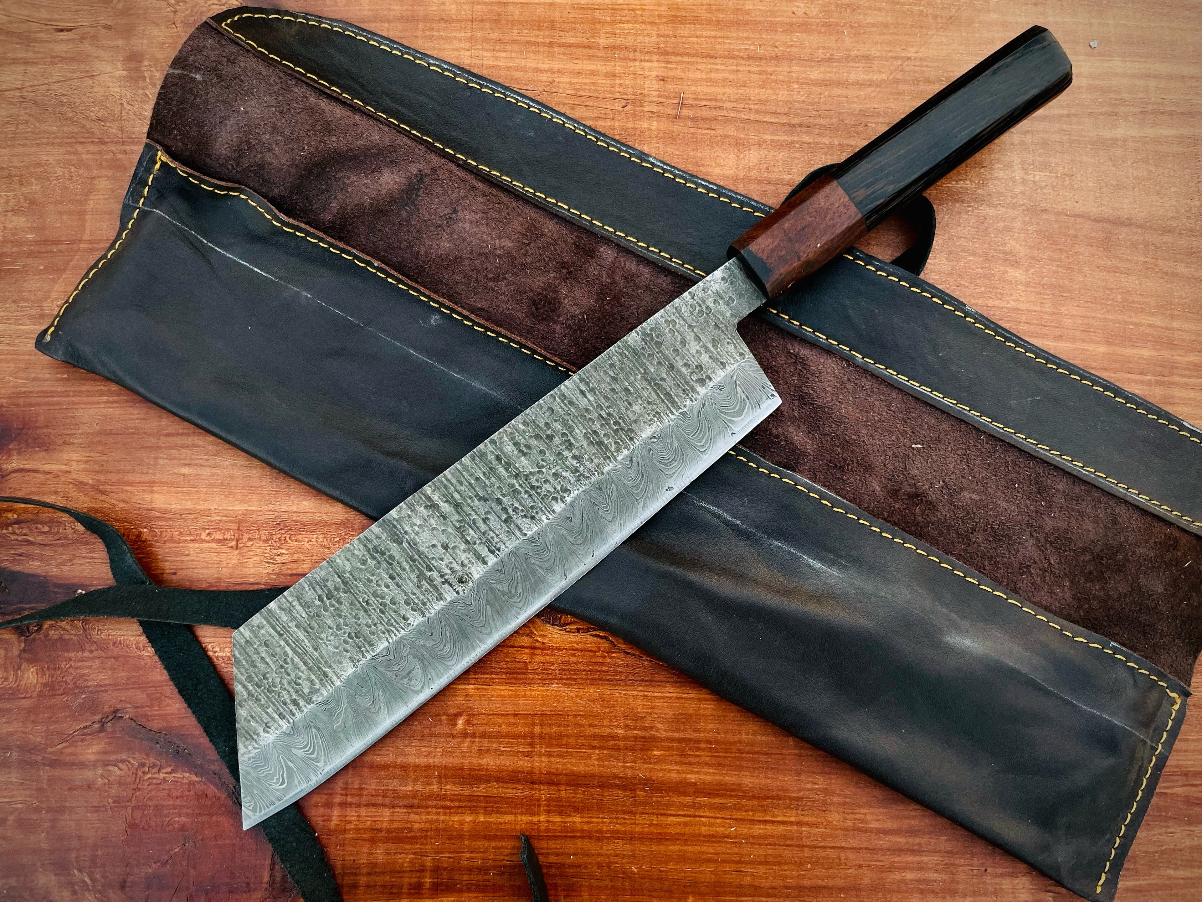 Handmade Vintage Damascus Steel Chef Knife with Leather Sheath
