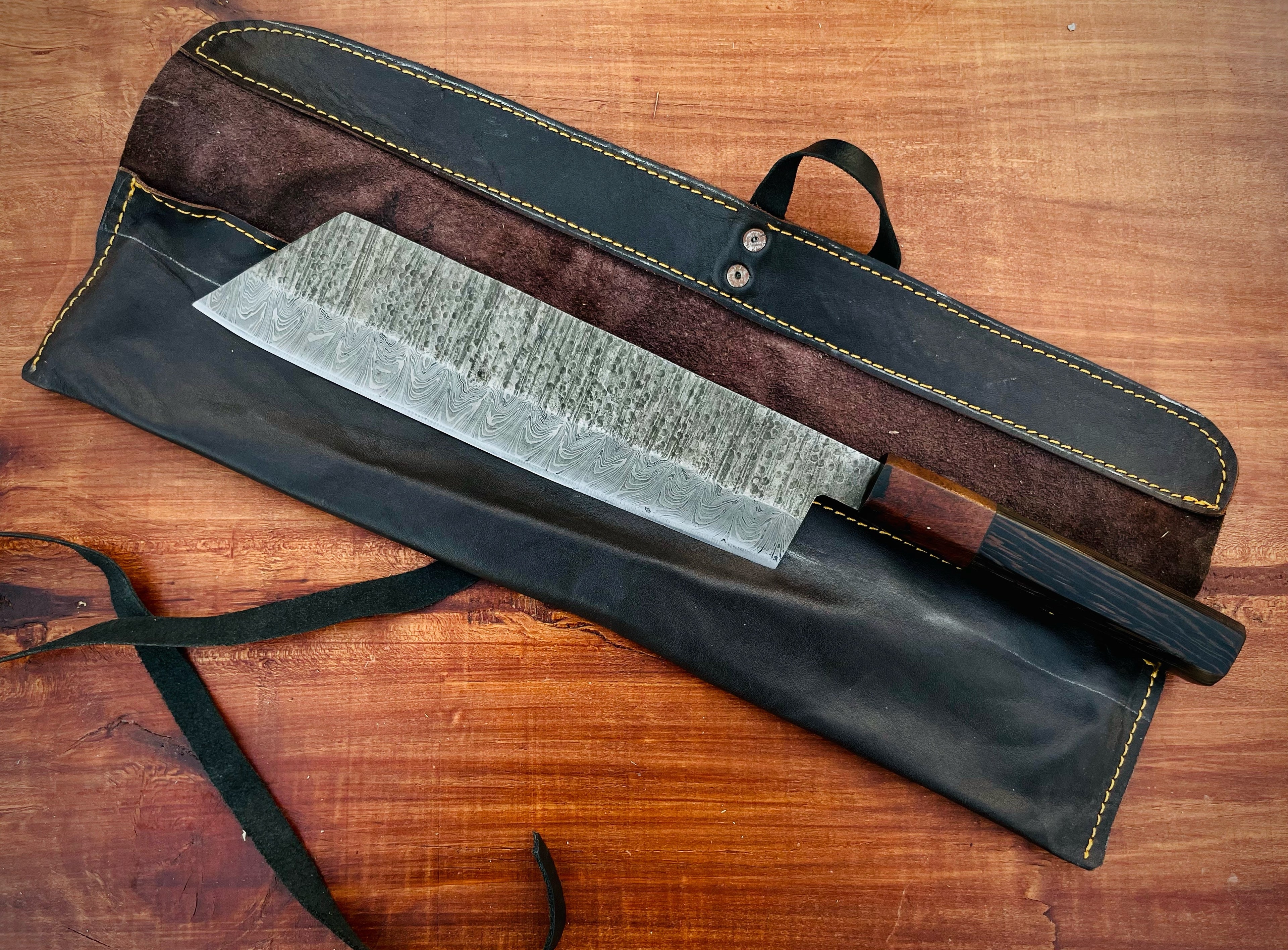 Handmade Vintage Damascus Steel Chef Knife with Leather Sheath