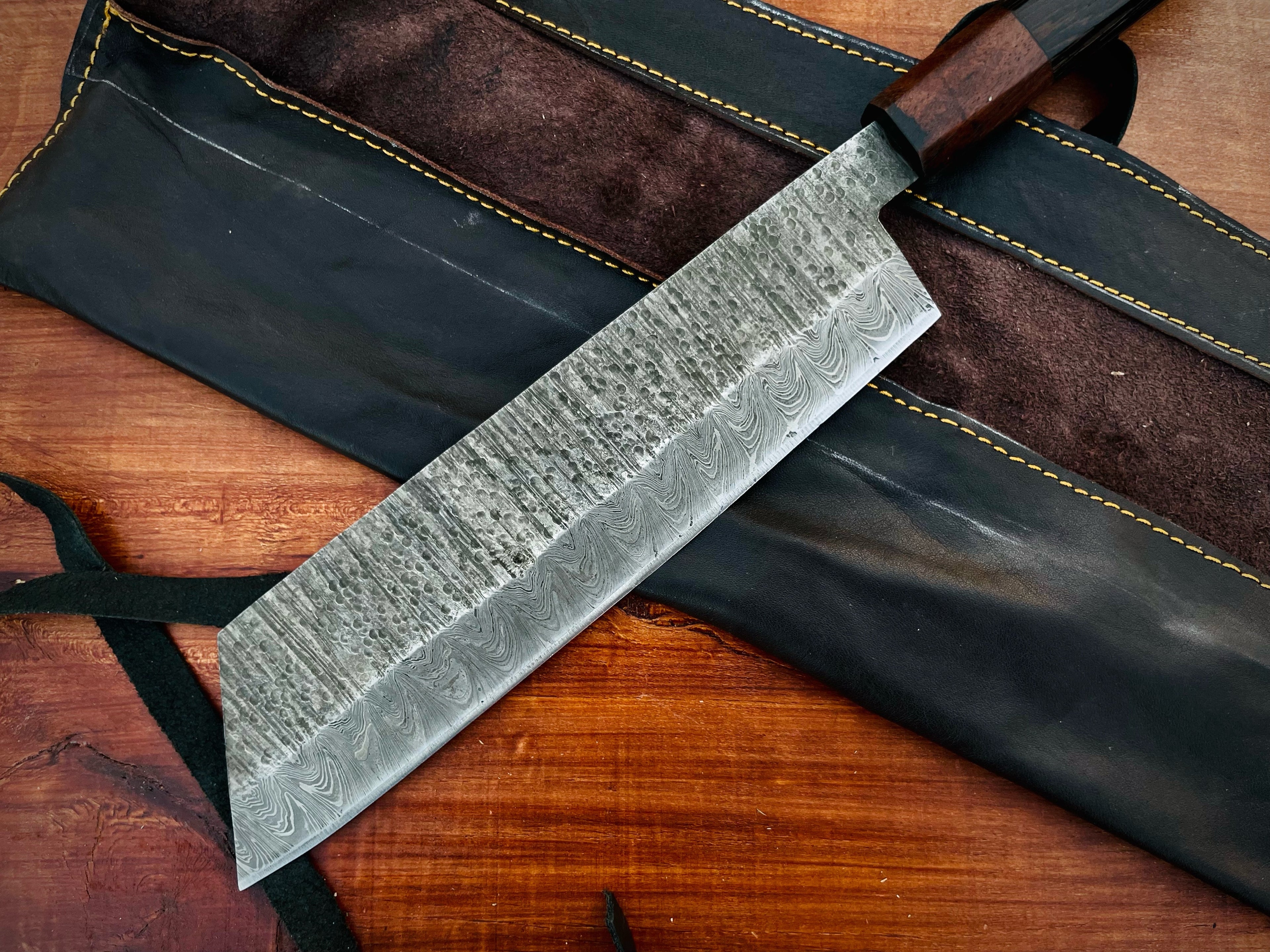 Handmade Vintage Damascus Steel Chef Knife with Leather Sheath