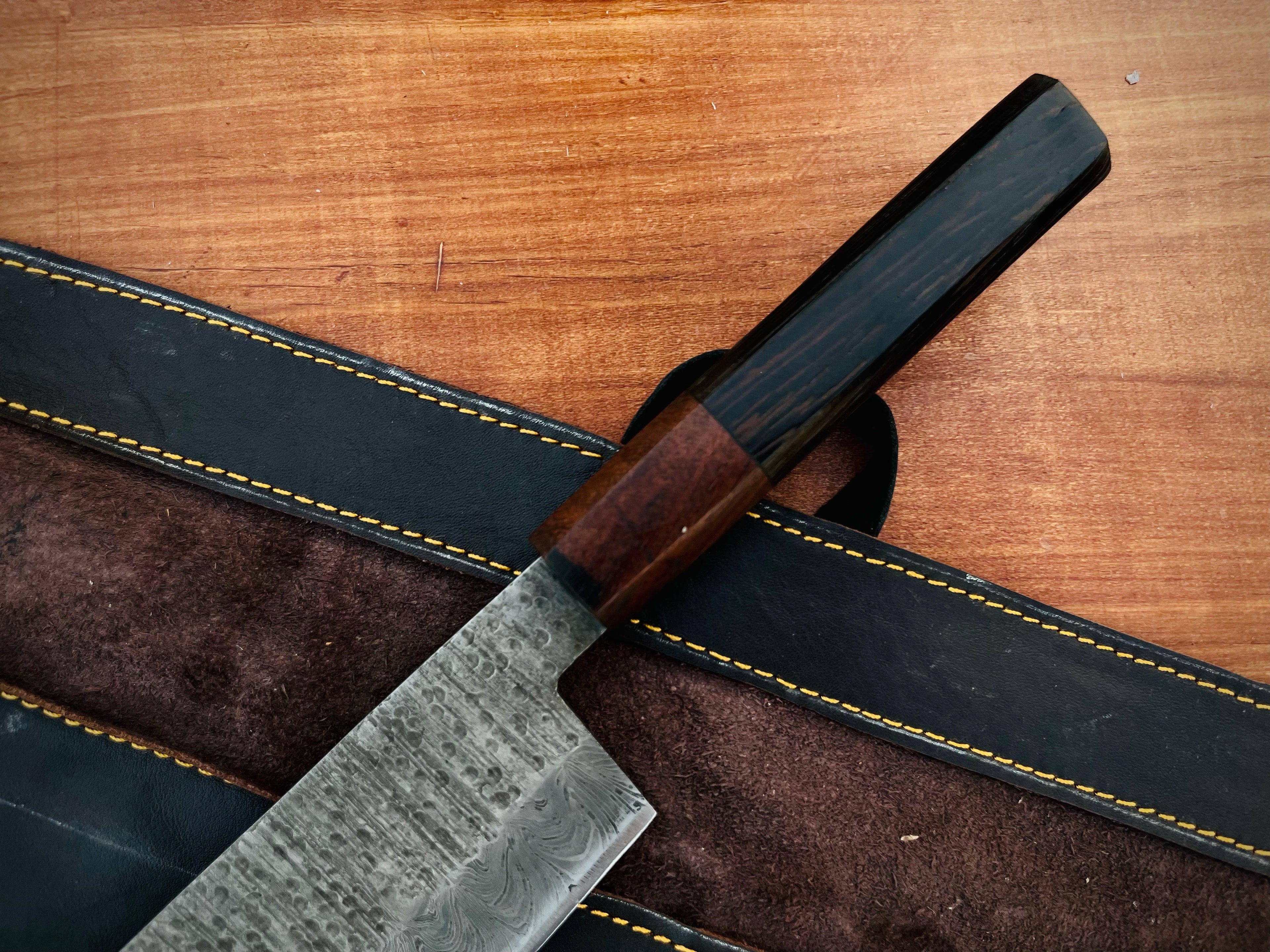 Handmade Vintage Damascus Steel Chef Knife with Leather Sheath