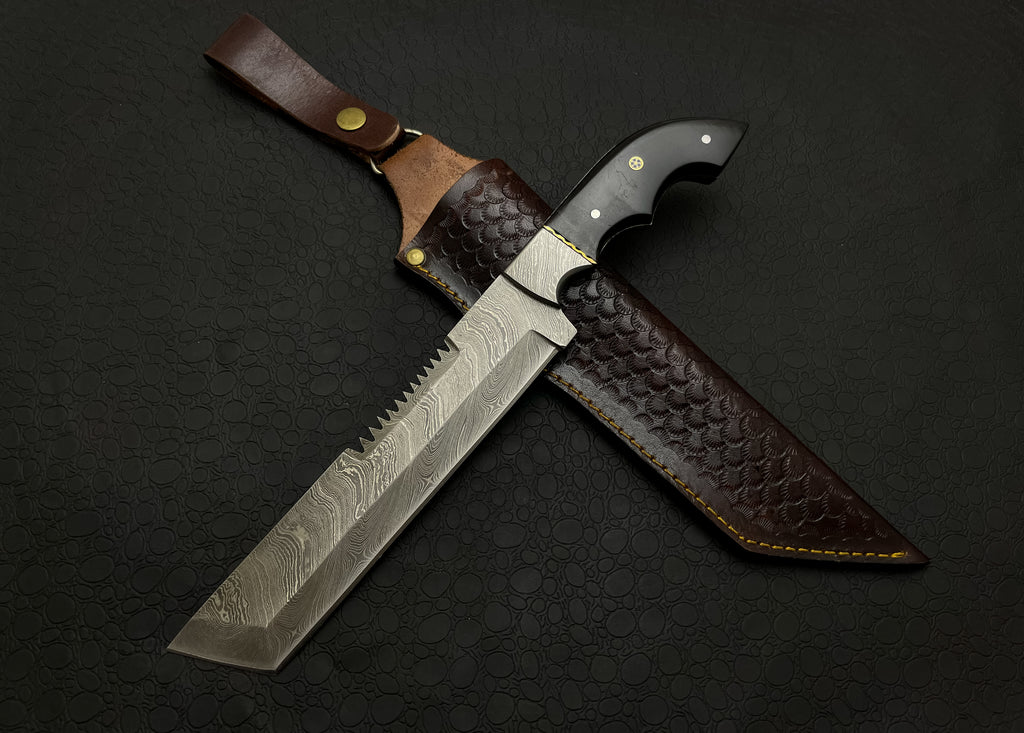 Handmade Vintage Damascus Steel Knife with Leather Sheath