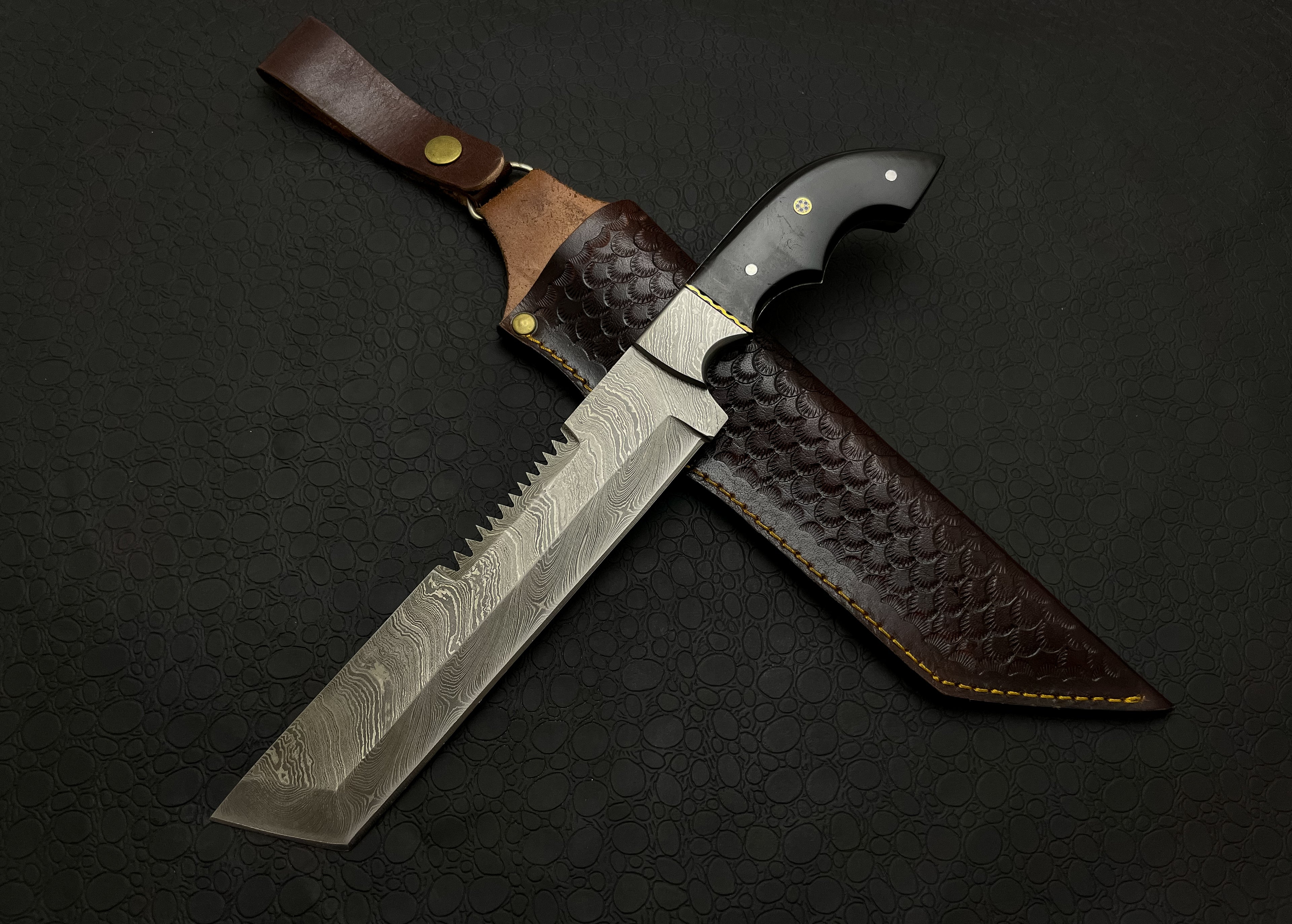 Handmade Vintage Damascus Steel Knife with Leather Sheath