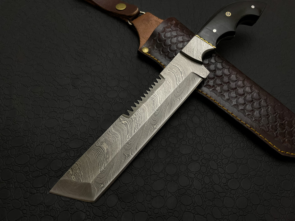 Handmade Vintage Damascus Steel Knife with Leather Sheath