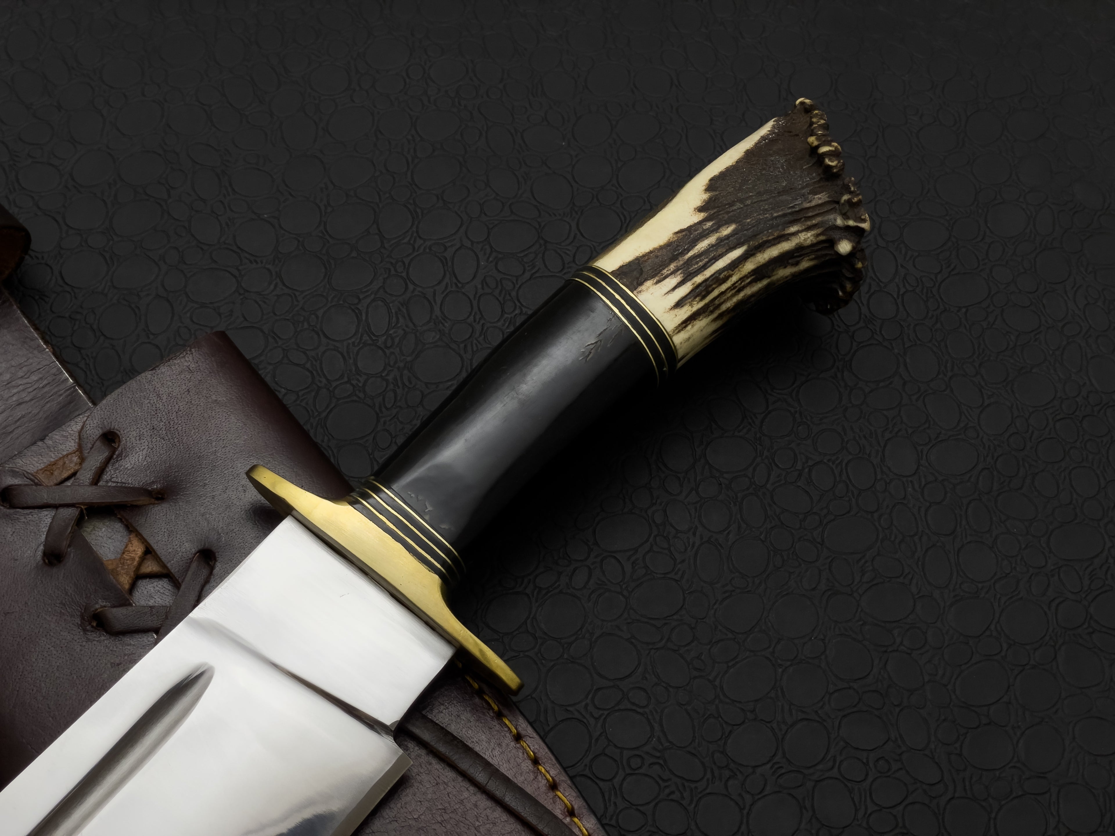 Custom Handmade High Polish Bowie Knife with Antler Handle