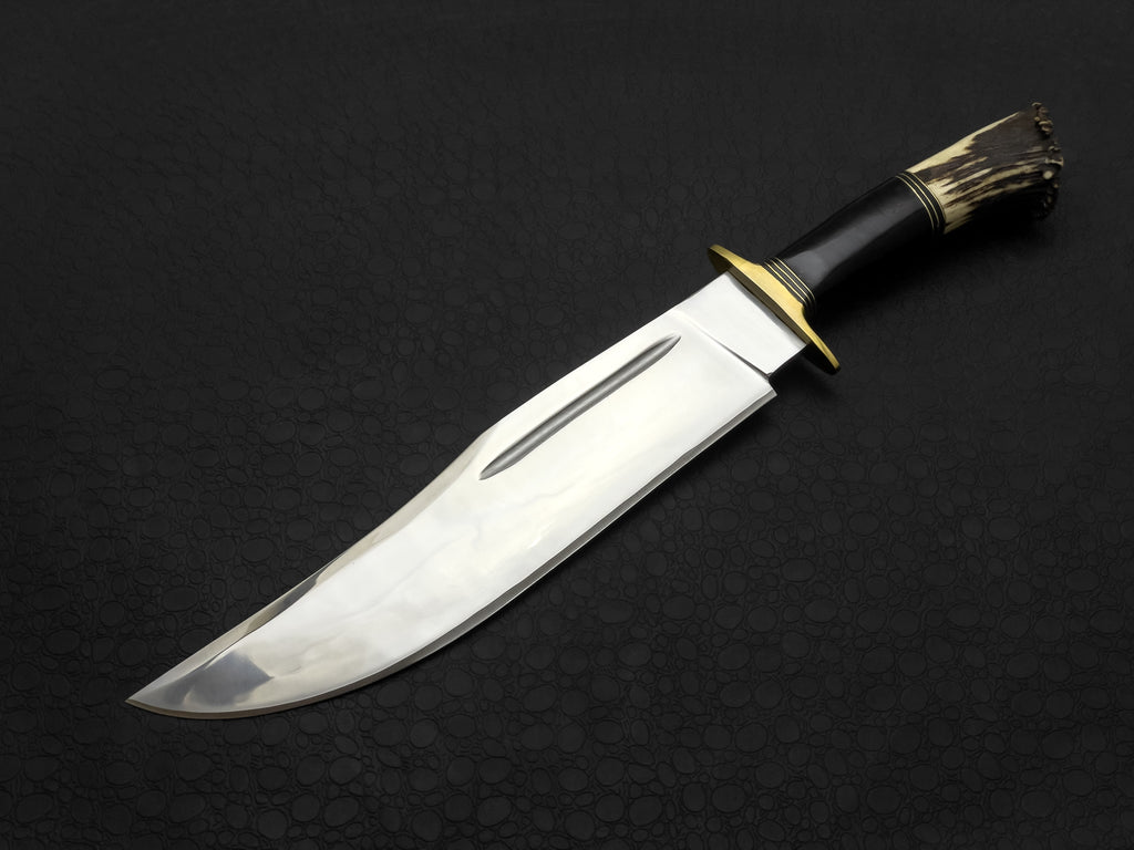 Custom Handmade High Polish Bowie Knife with Antler Handle