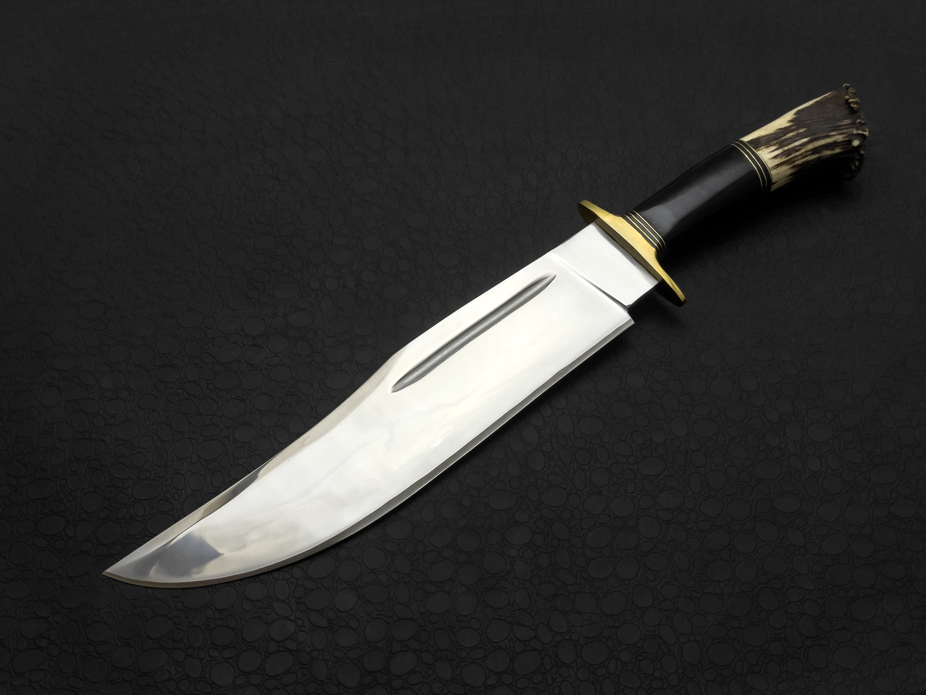 Custom Handmade High Polish Bowie Knife with Antler Handle
