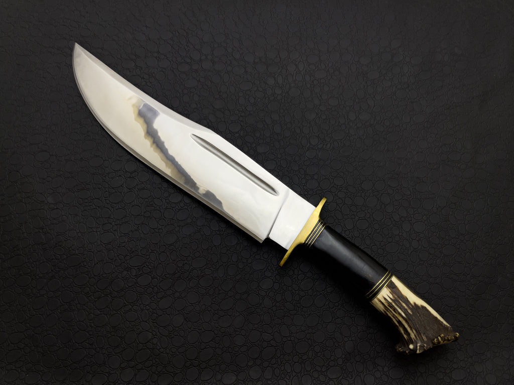 Custom Handmade High Polish Bowie Knife with Antler Handle