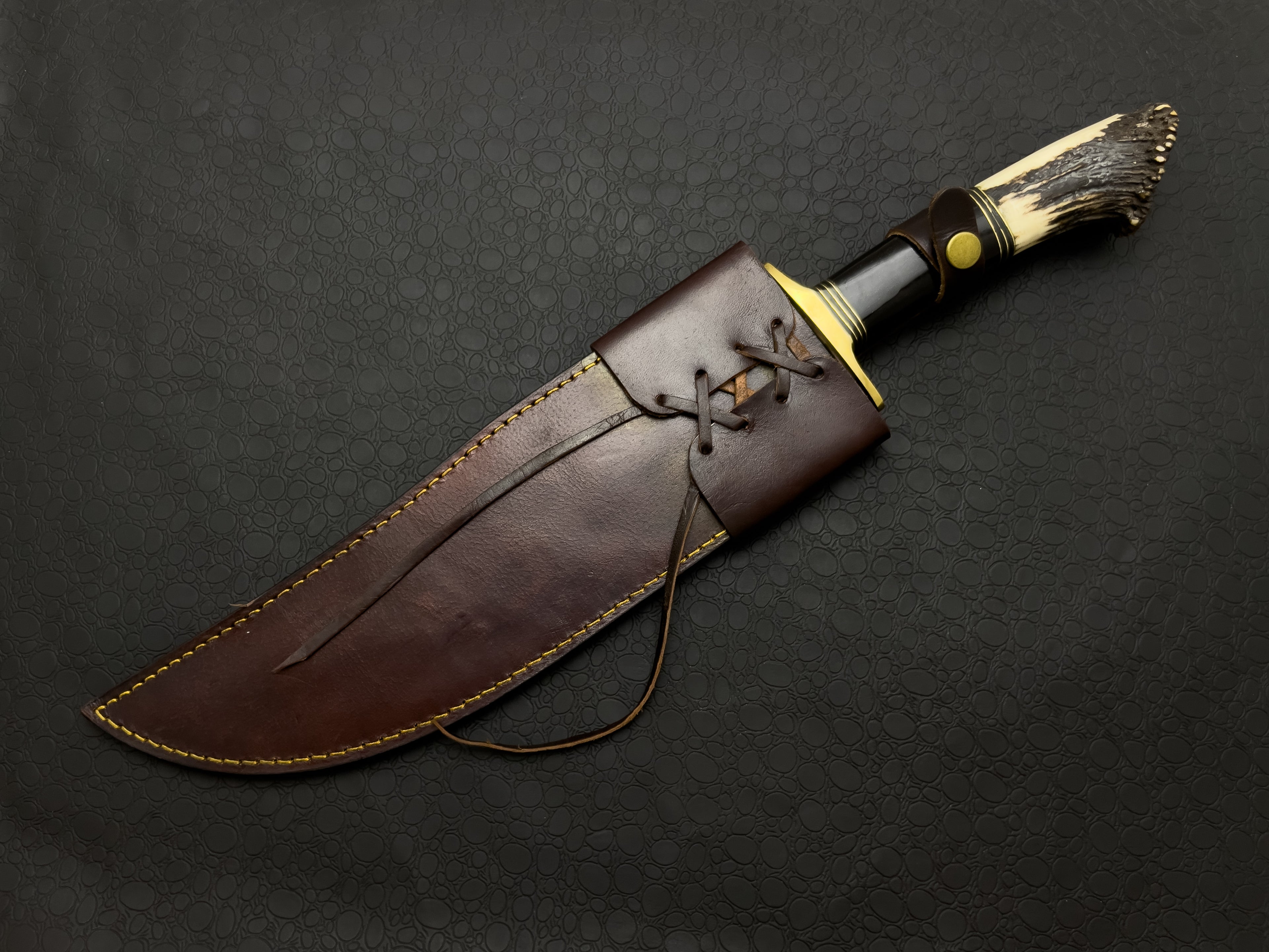 Custom Handmade High Polish Bowie Knife with Antler Handle