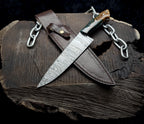 Premium Damascus Steel Handmade Santoku Style Chef Knife with Leather Sheath