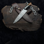 Premium Damascus Steel Handmade Santoku Style Chef Knife with Leather Sheath