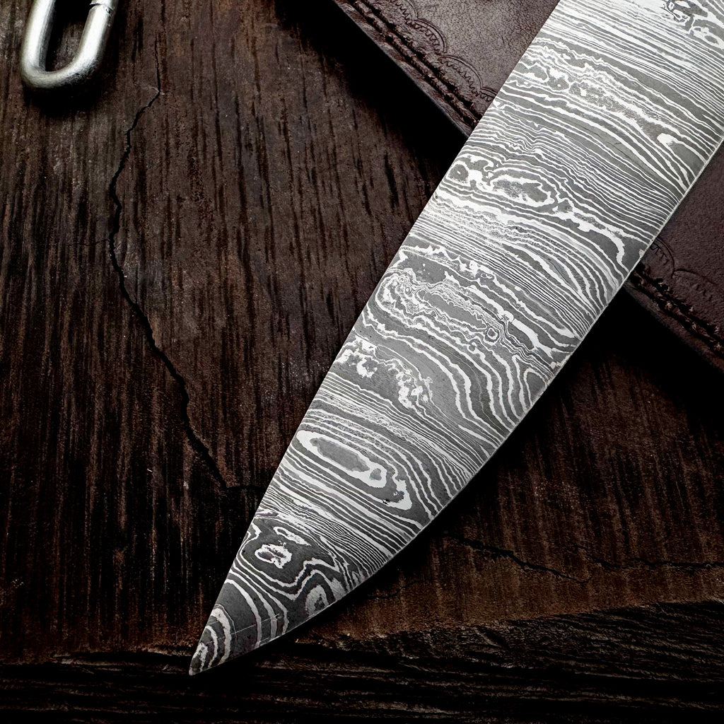Premium Damascus Steel Handmade Santoku Style Chef Knife with Leather Sheath