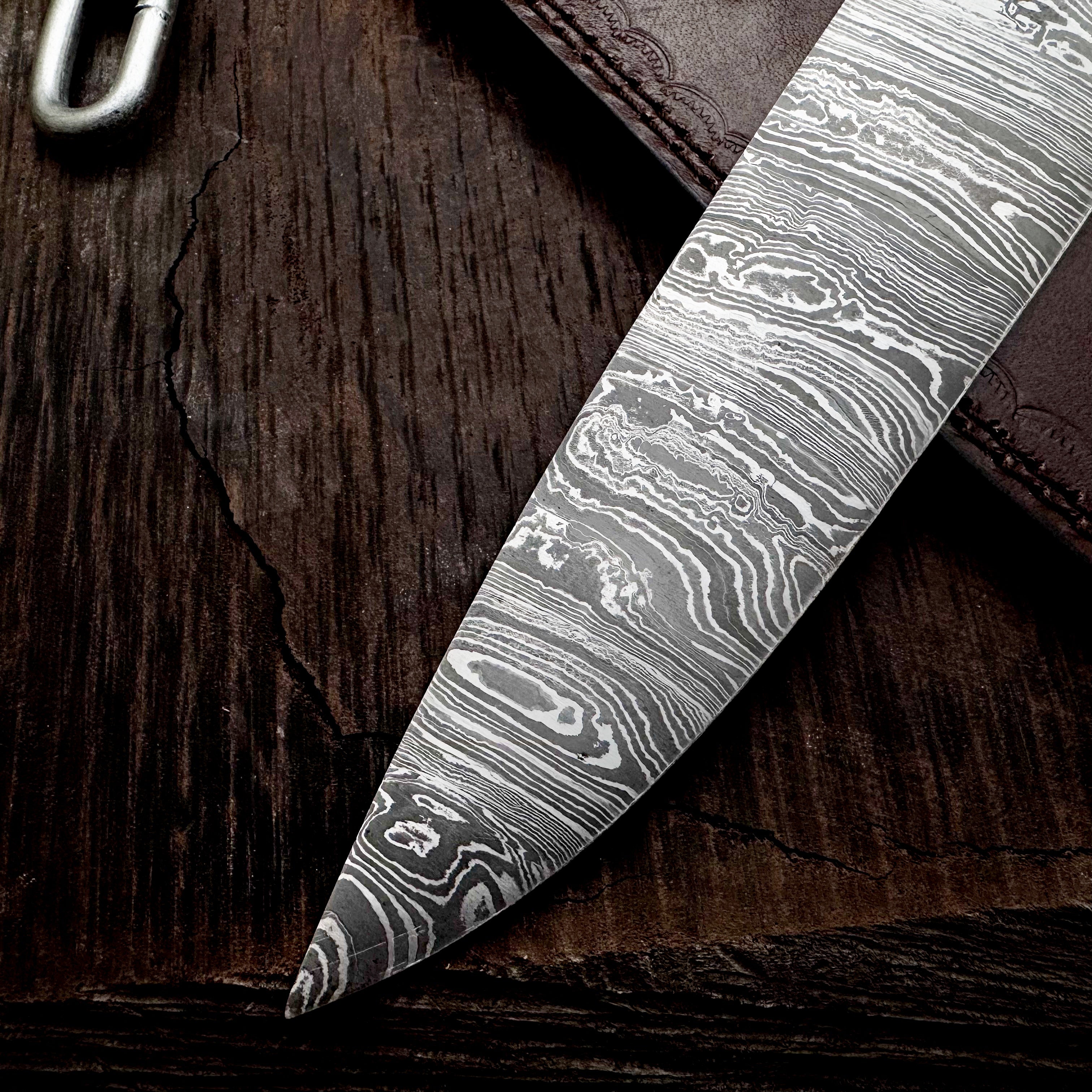Premium Damascus Steel Handmade Santoku Style Chef Knife with Leather Sheath