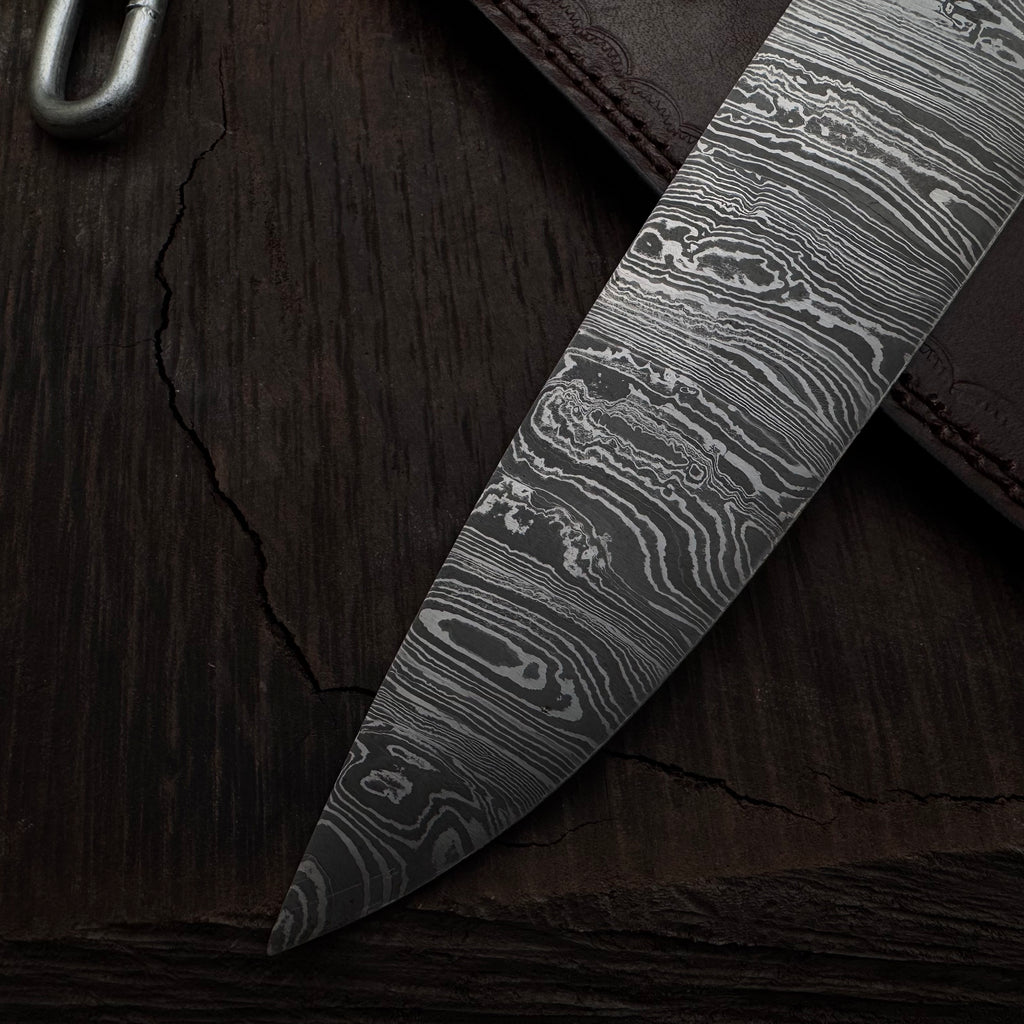 Premium Damascus Steel Handmade Santoku Style Chef Knife with Leather Sheath