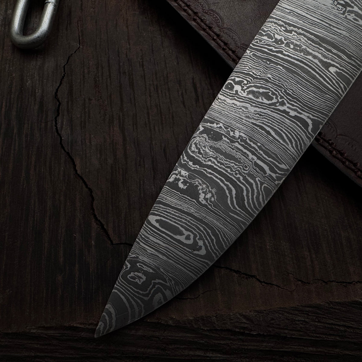 Premium Damascus Steel Handmade Santoku Style Chef Knife with Leather Sheath