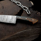 Premium Damascus Steel Handmade Santoku Style Chef Knife with Leather Sheath