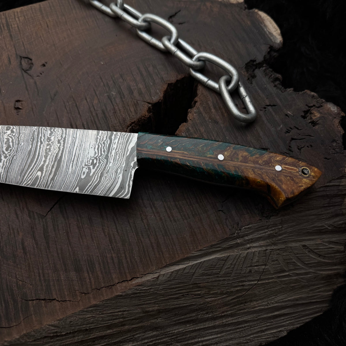 Premium Damascus Steel Handmade Santoku Style Chef Knife with Leather Sheath
