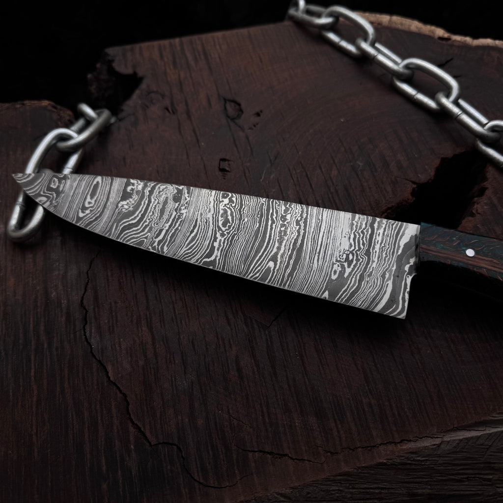 Premium Damascus Steel Handmade Santoku Style Chef Knife with Leather Sheath