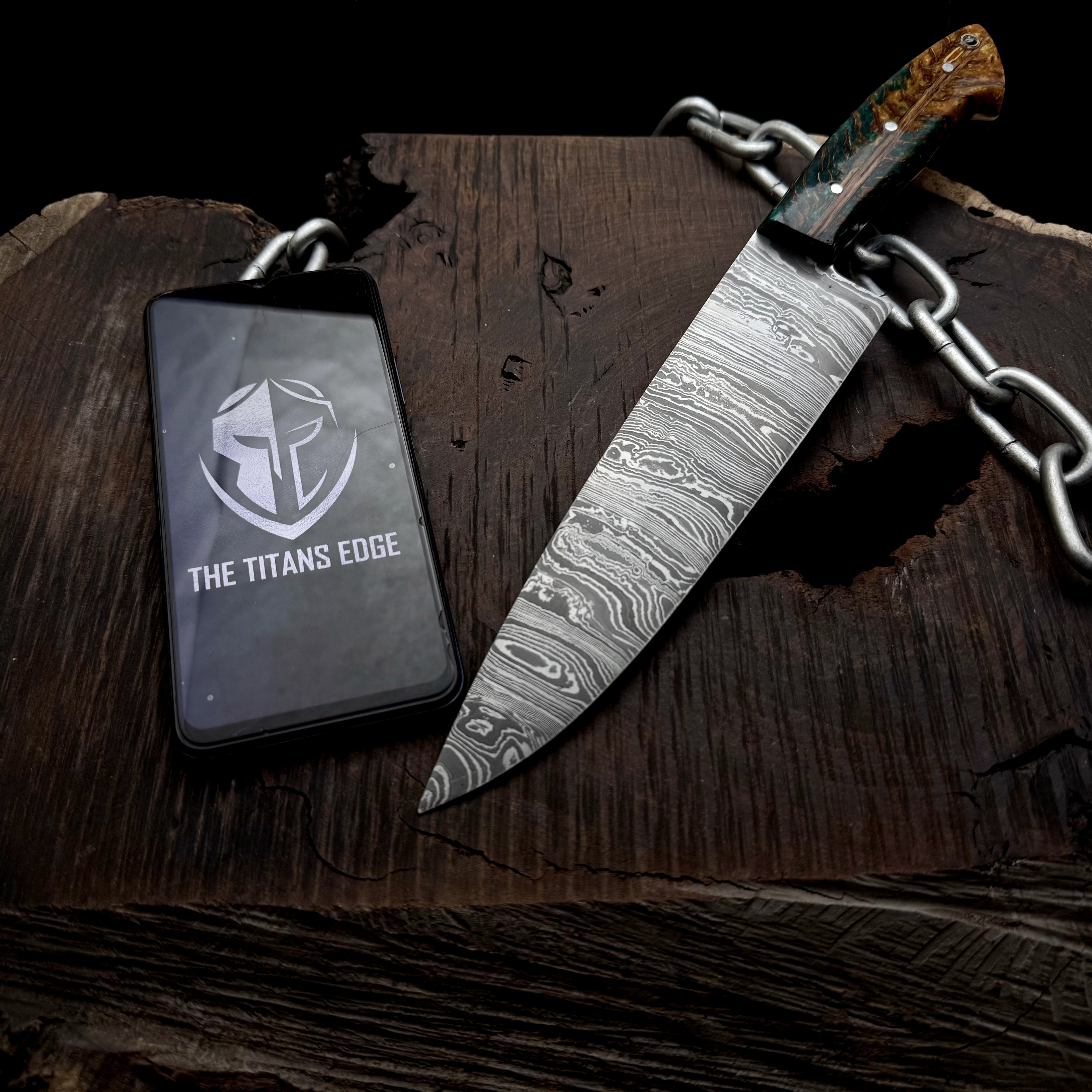 Premium Damascus Steel Handmade Santoku Style Chef Knife with Leather Sheath
