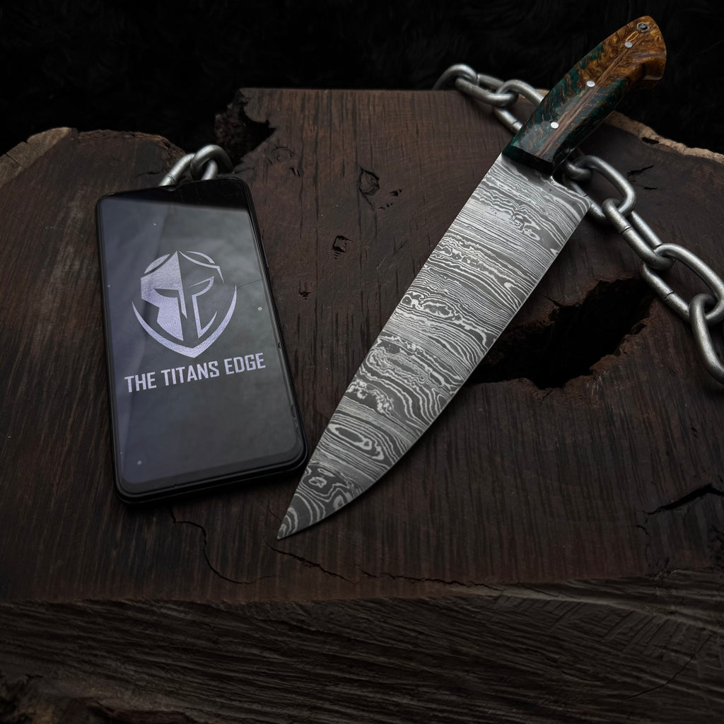 Premium Damascus Steel Handmade Santoku Style Chef Knife with Leather Sheath