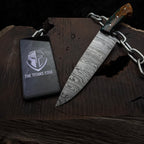 Premium Damascus Steel Handmade Santoku Style Chef Knife with Leather Sheath