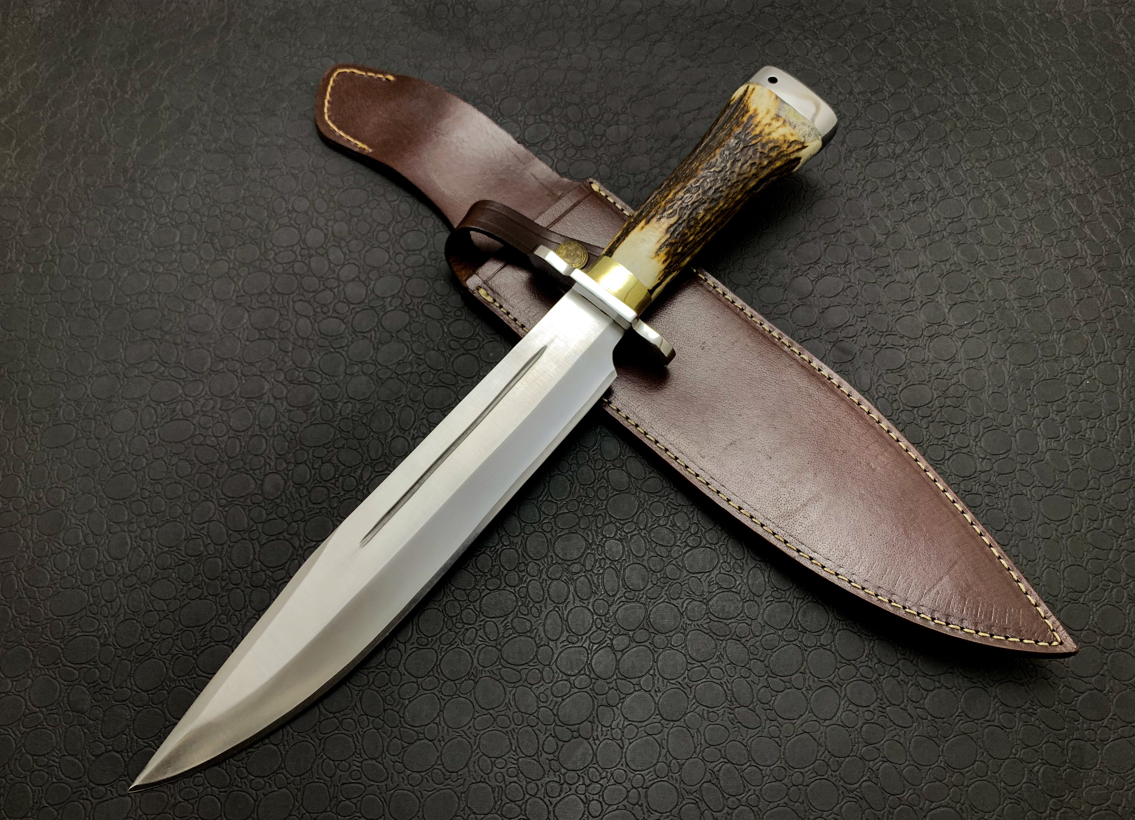 Custom Handmade Ancient Bowie Knife With Stag Horn Handle